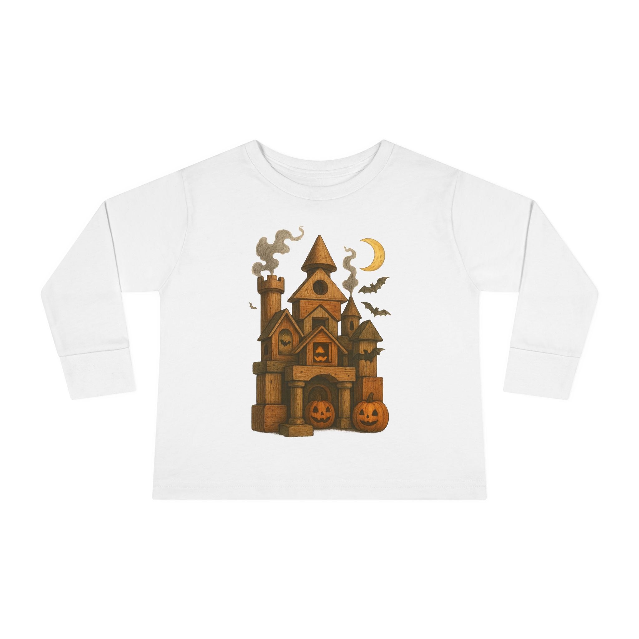 Spooky Wood Blocks Castle, Halloween Toddler Long Sleeve Tee Shirt
