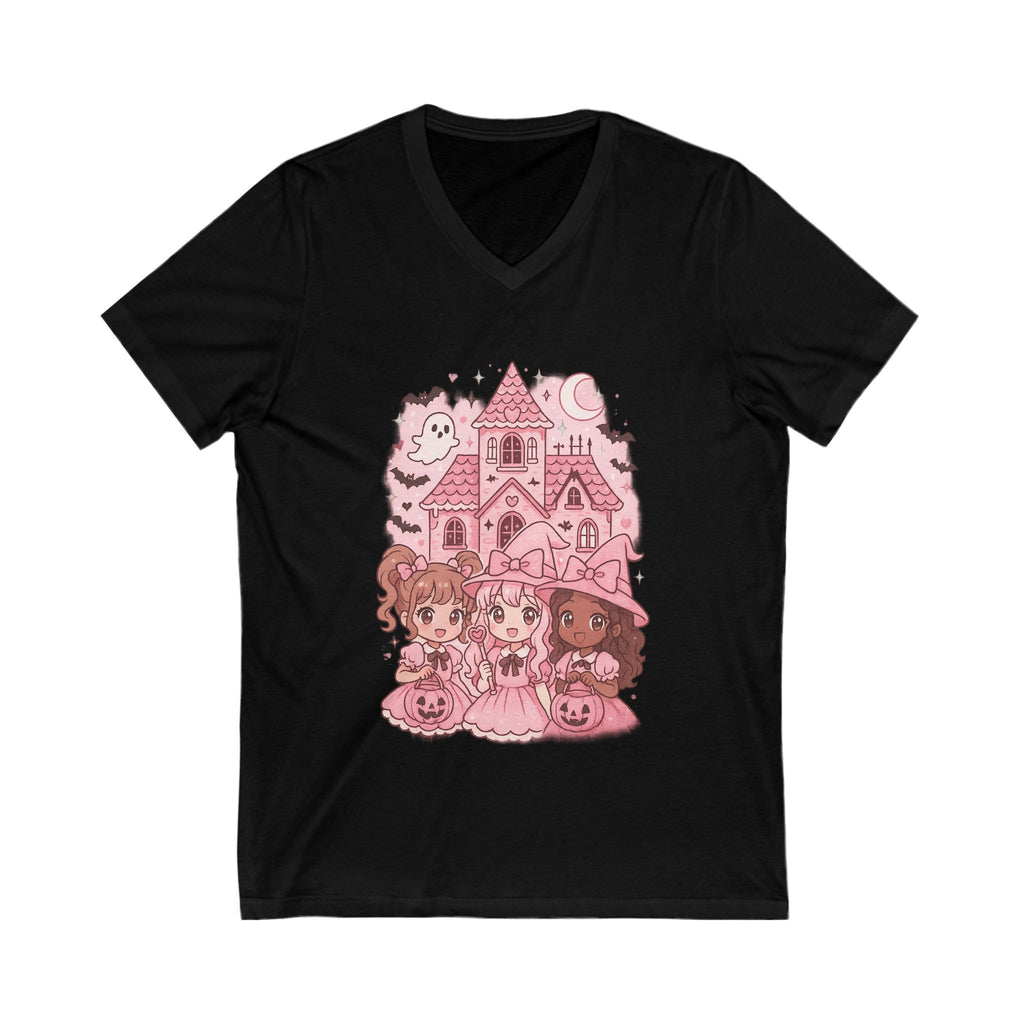 Anime Cartoon, Cute Halloween V-Neck Tee, Halloween Shirt, Spooky Girls Tee, Kawaii Ghost T-Shirt, Fun Fall Fashion