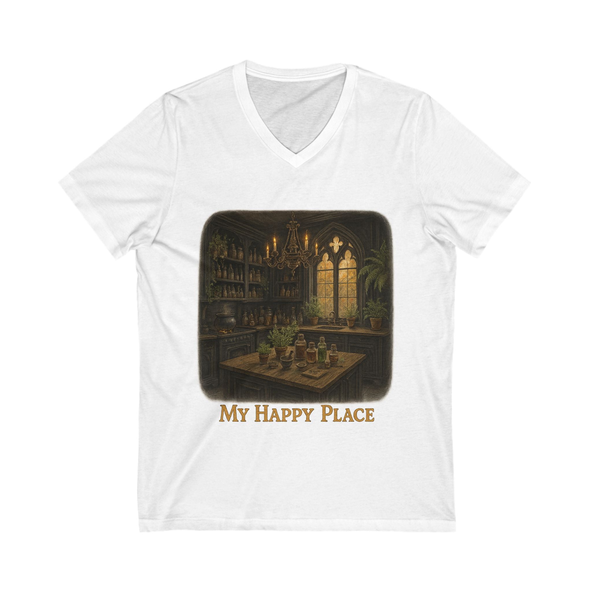 Cozy V-Neck Tee for Happy Place Lovers, Relaxed Casual Wear, Gift for Friends, Birthday Gift, Home Vibes, Book Lovers