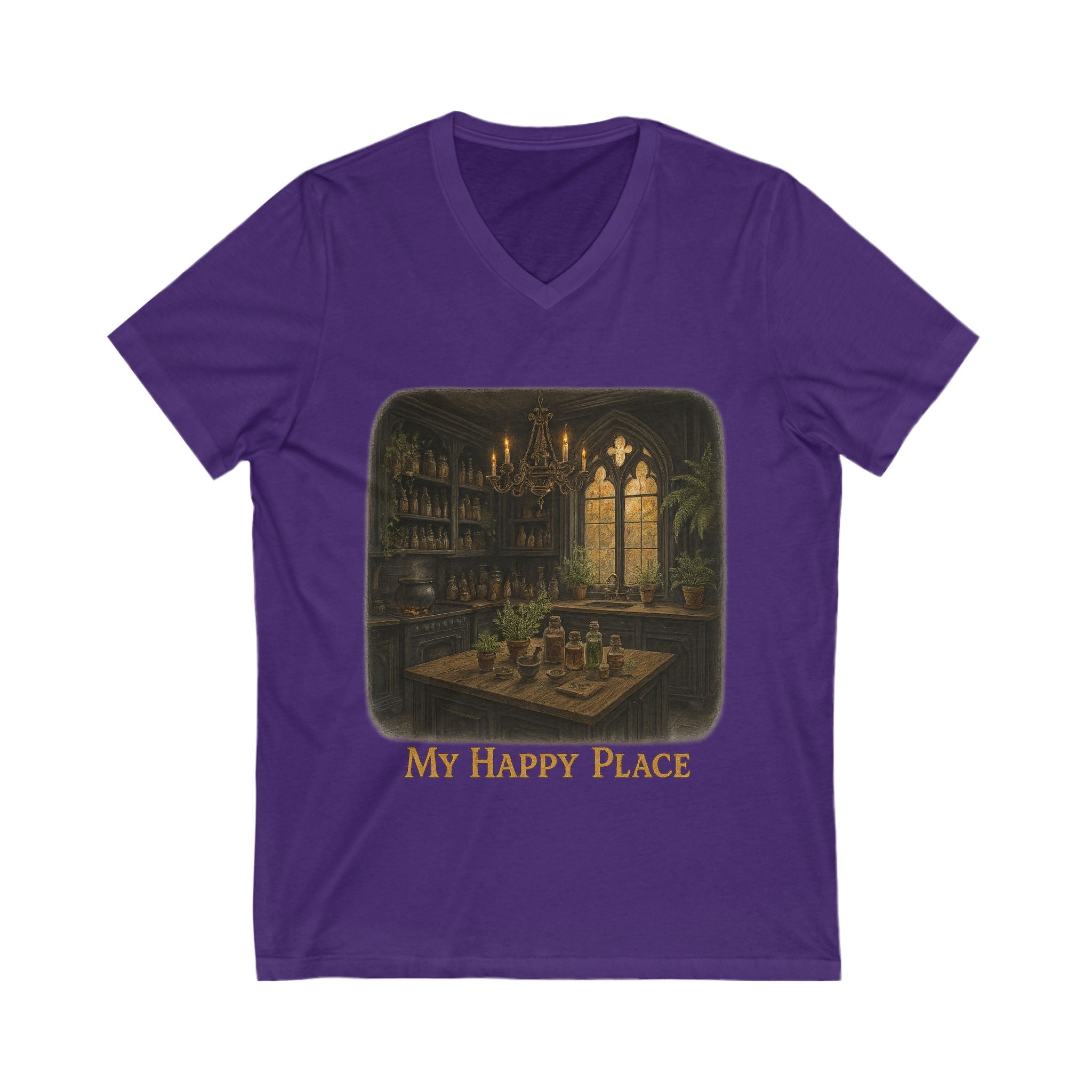 Cozy V-Neck Tee for Happy Place Lovers, Relaxed Casual Wear, Gift for Friends, Birthday Gift, Home Vibes, Book Lovers