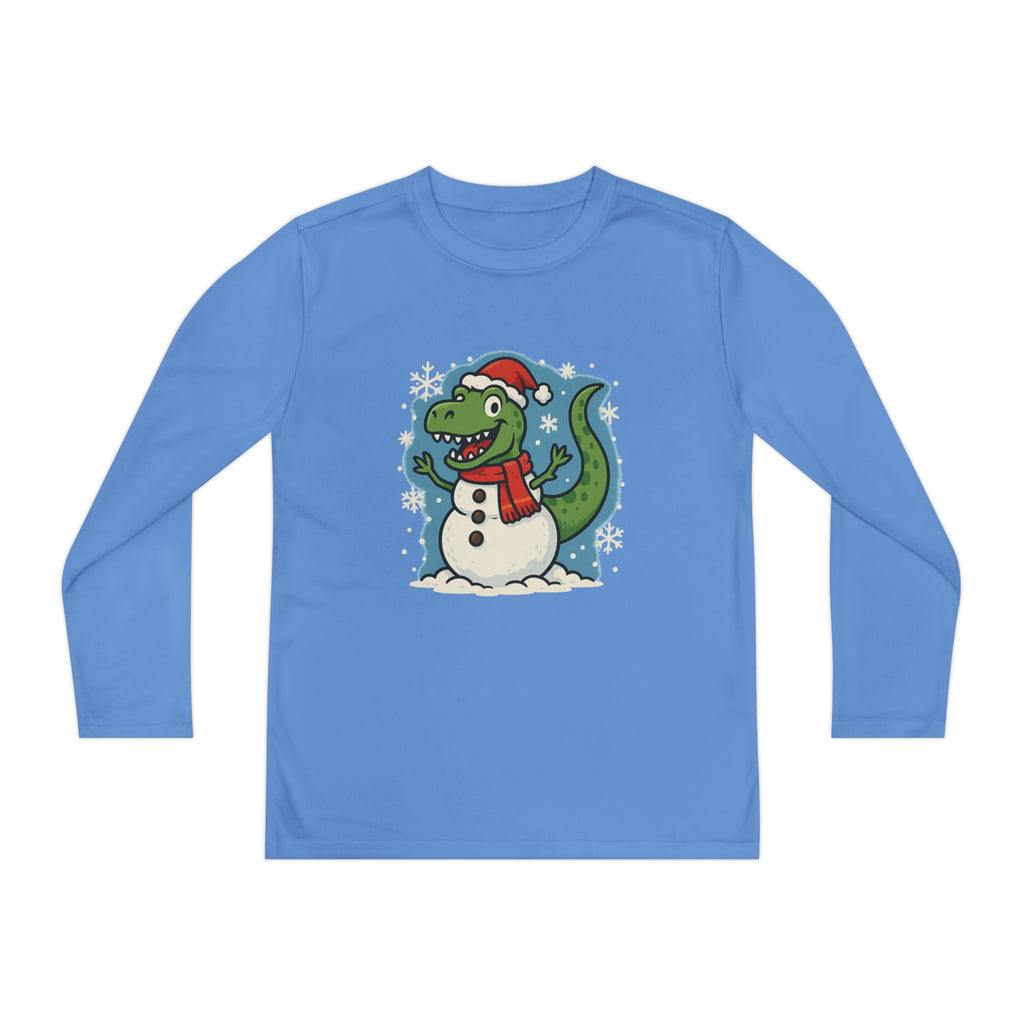 Dinosaur Snowman Christmas Holiday Youth Long Sleeve Tee