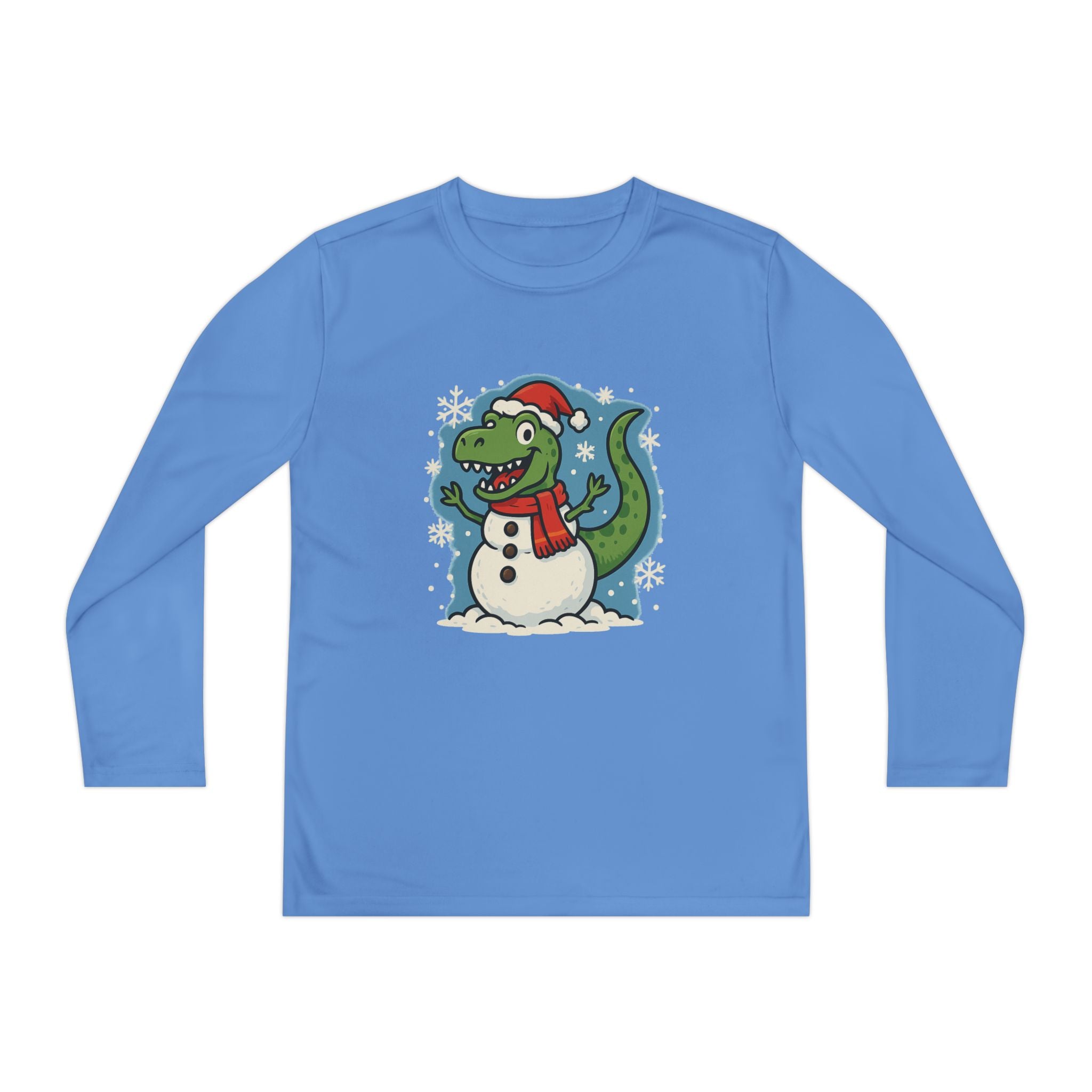 Dinosaur Snowman Christmas Holiday Youth Long Sleeve Tee