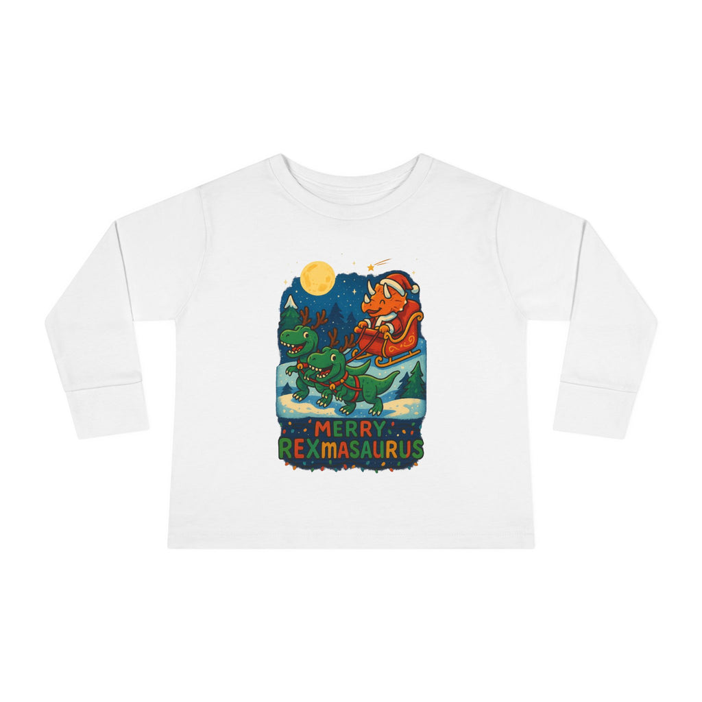 Toddler Long Sleeve Tee "Merry Rexmasaurus" Dino Christmas Shirt