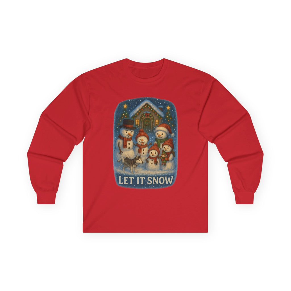 Festive Silly Snowman family  "Let It Snow" Holiday Long Sleeve Christmas Shirt