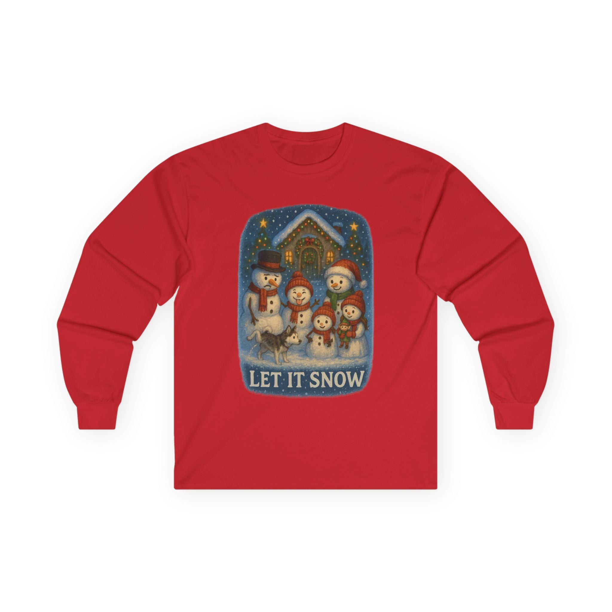 Festive Silly Snowman family  "Let It Snow" Holiday Long Sleeve Christmas Shirt