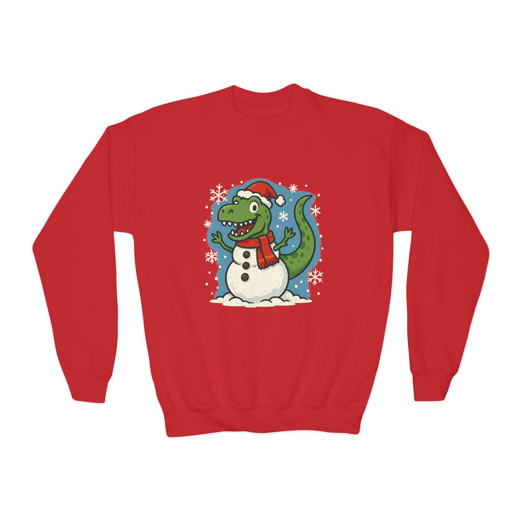 Festive Dinosaur Snowman Christmas Holiday Kids Sweatshirt