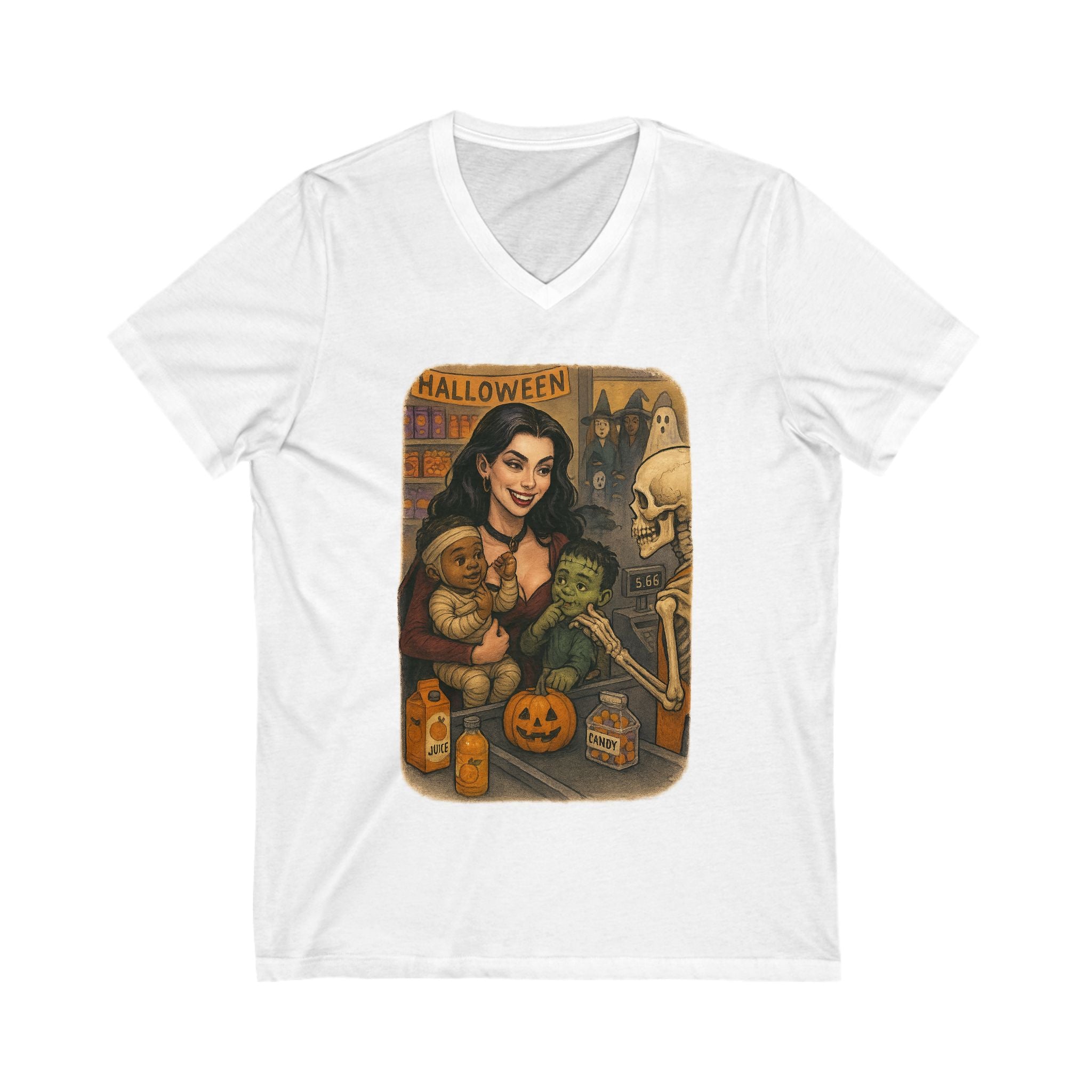 Halloween Horror Vibe Unisex V-Neck Tee, Witchy T-Shirt, Spooky Shirt, Momma, Mama, Real Life