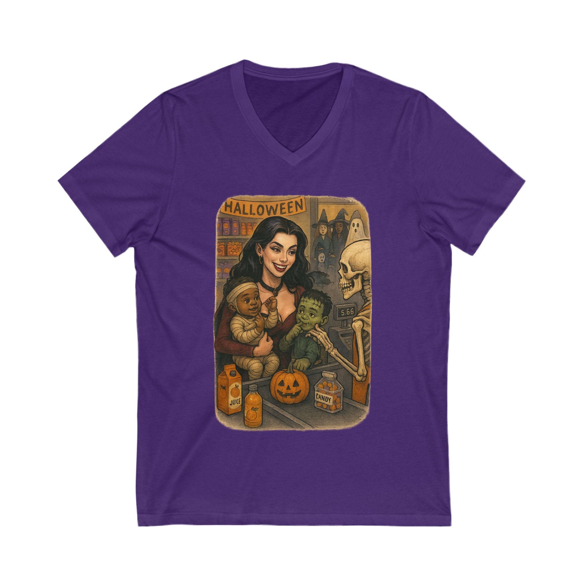 Halloween Horror Vibe Unisex V-Neck Tee, Witchy T-Shirt, Spooky Shirt, Momma, Mama, Real Life