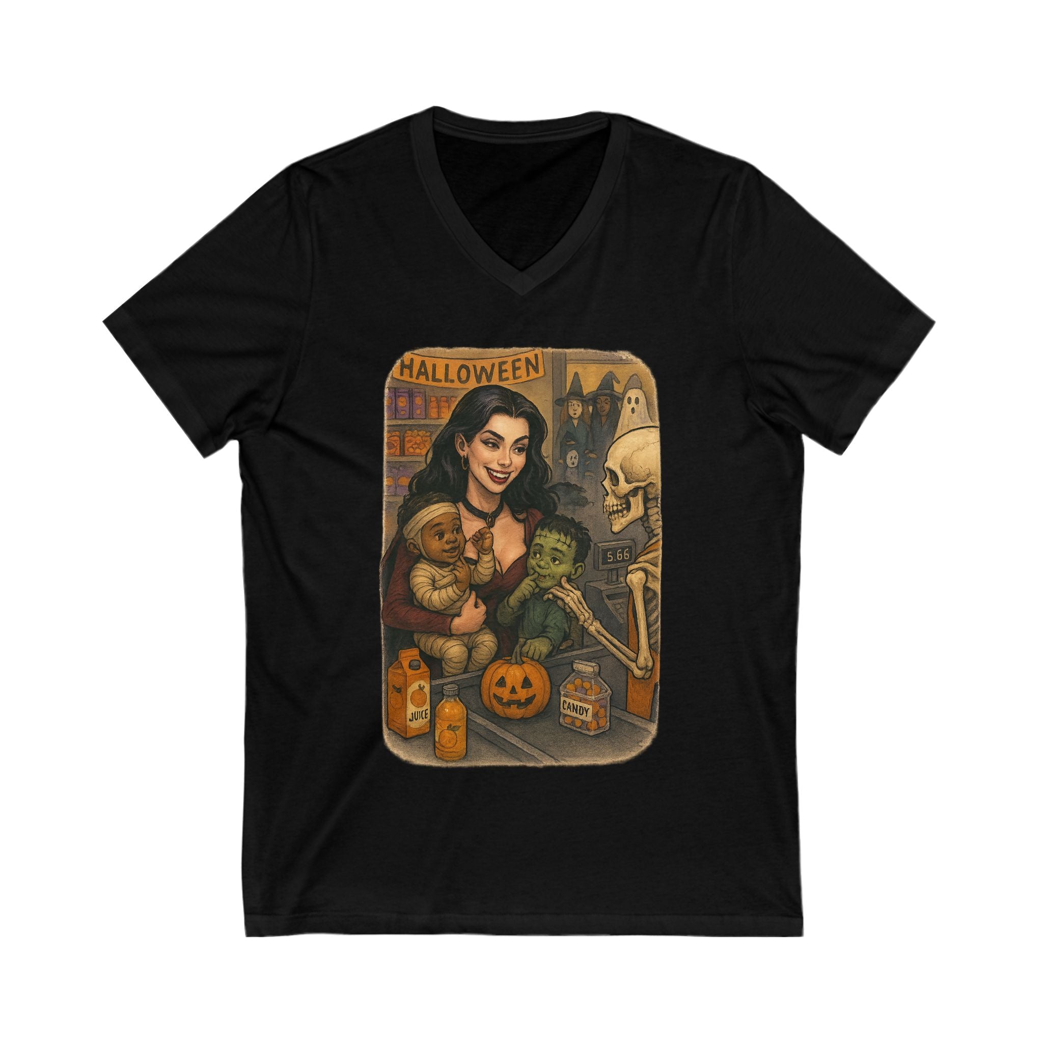 Halloween Horror Vibe Unisex V-Neck Tee, Witchy T-Shirt, Spooky Shirt, Momma, Mama, Real Life