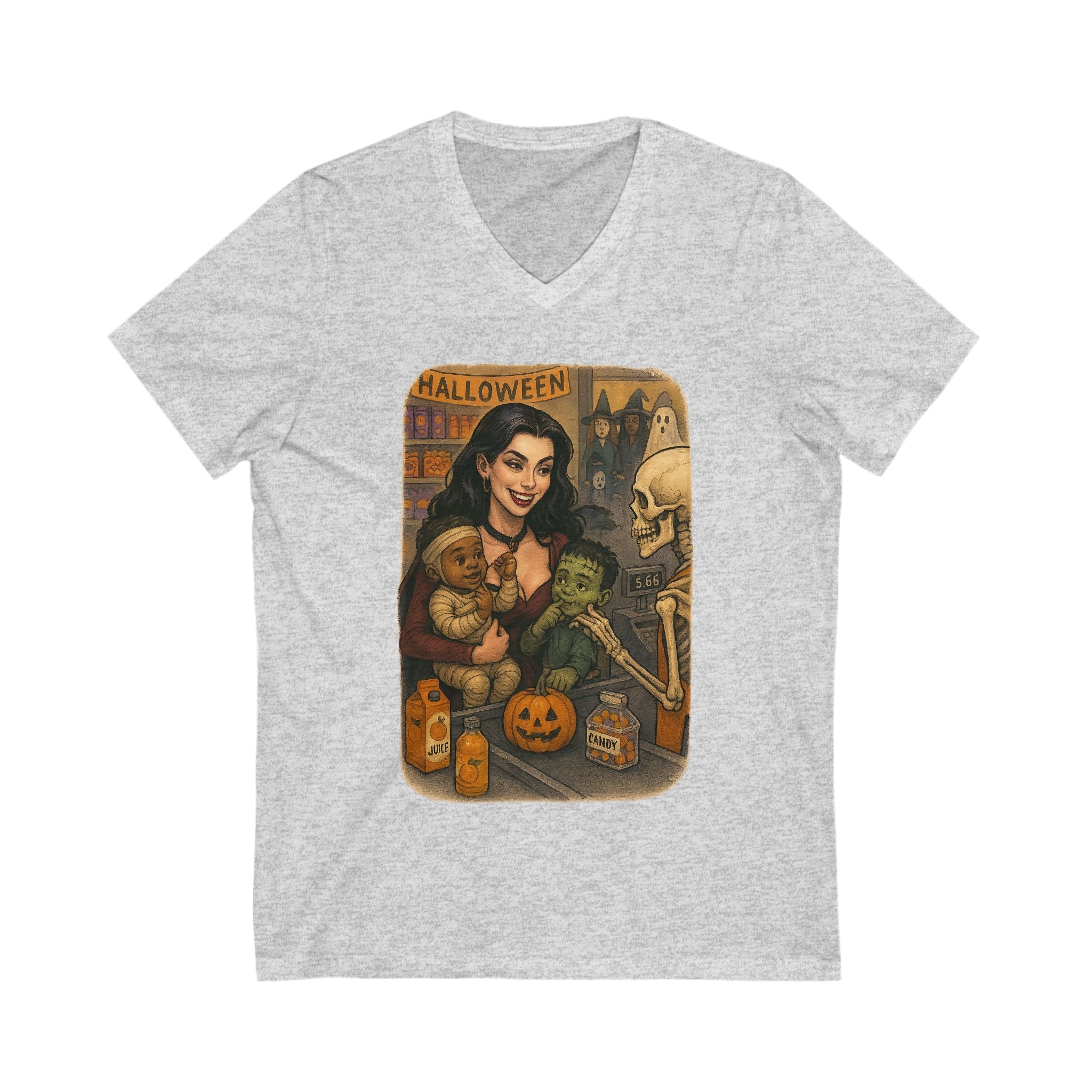 Halloween Horror Vibe Unisex V-Neck Tee, Witchy T-Shirt, Spooky Shirt, Momma, Mama, Real Life