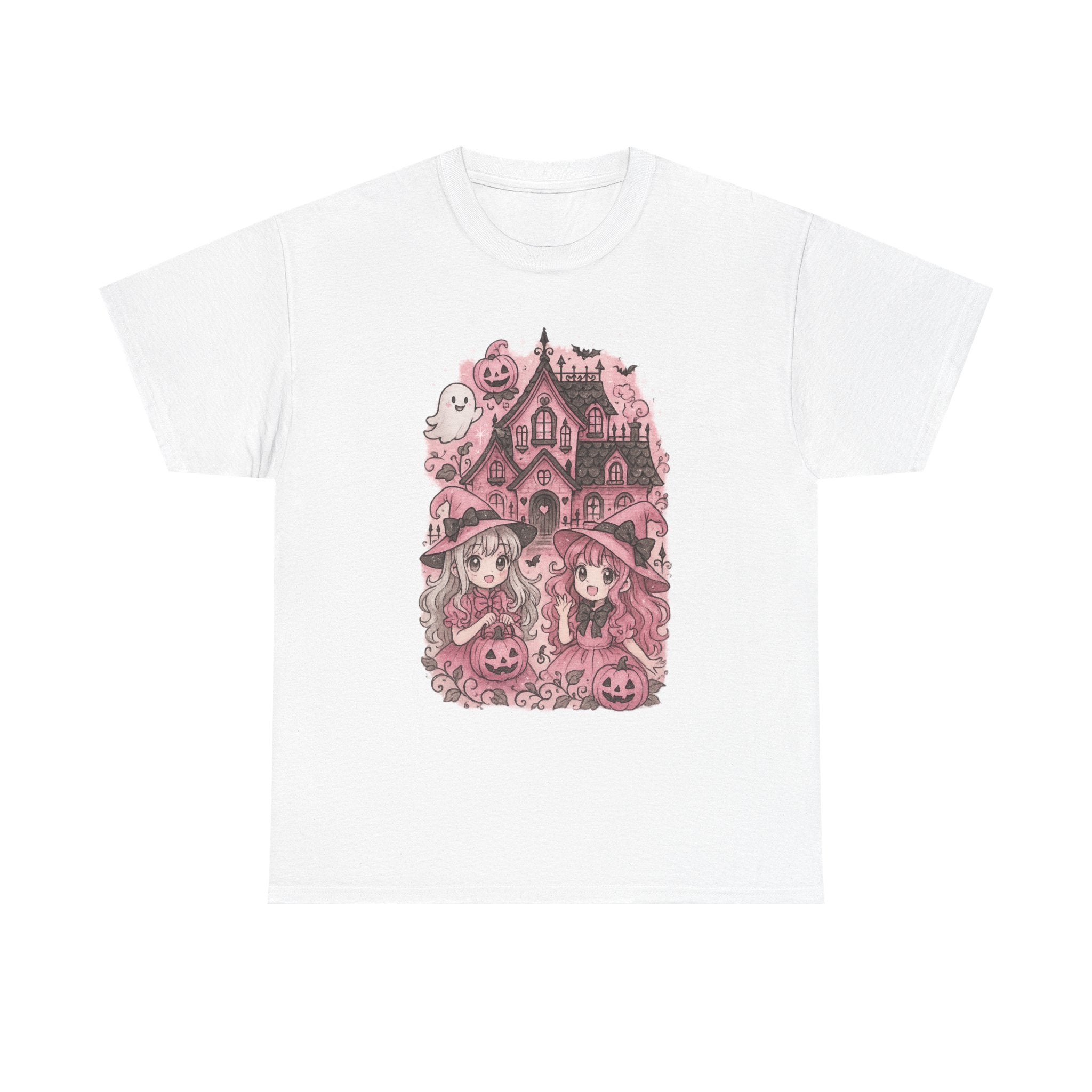 Anime Cartoon Halloween-Themed Unisex Heavy Cotton Tee, Spooky Shirt for Fall,
