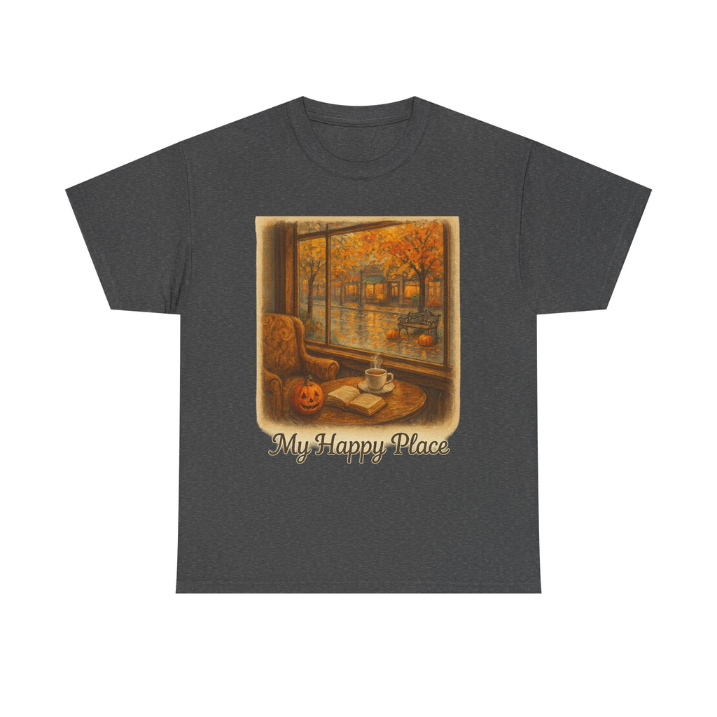 Cozy Autumn Vibes Tee - My Happy Place, Unisex Cotton Tee, Fall Fashion, Gift for Men & Women, Perfect for Halloween, Book Lovers