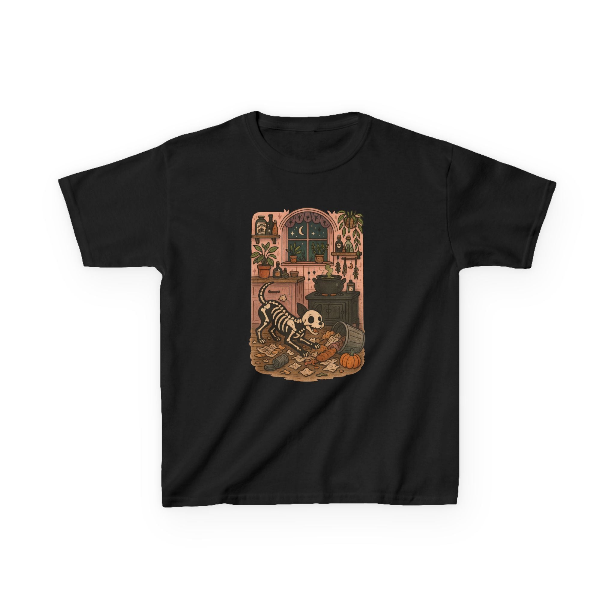 Spooky Skeleton Kids Tee, Halloween Shirt, Cool Kids Clothes, Fun Graphic Tee, Dog Lover, Fall Party Outfit