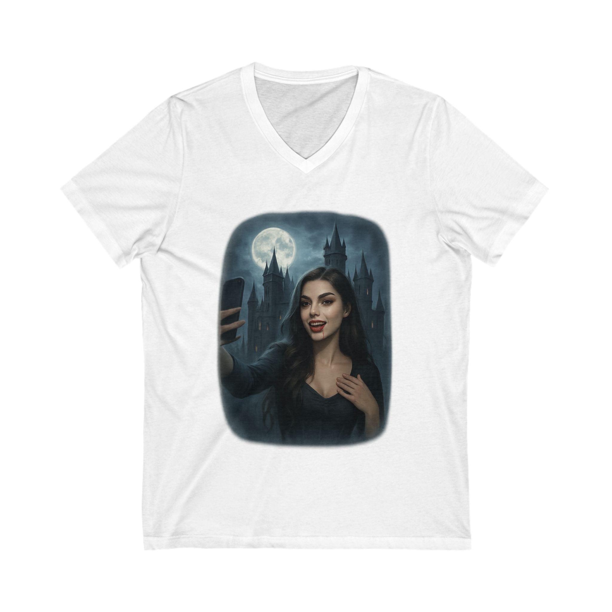 Influencer, Instagram Selfie Vampire, Mystical V-Neck Tee Shirt, Halloween edition
