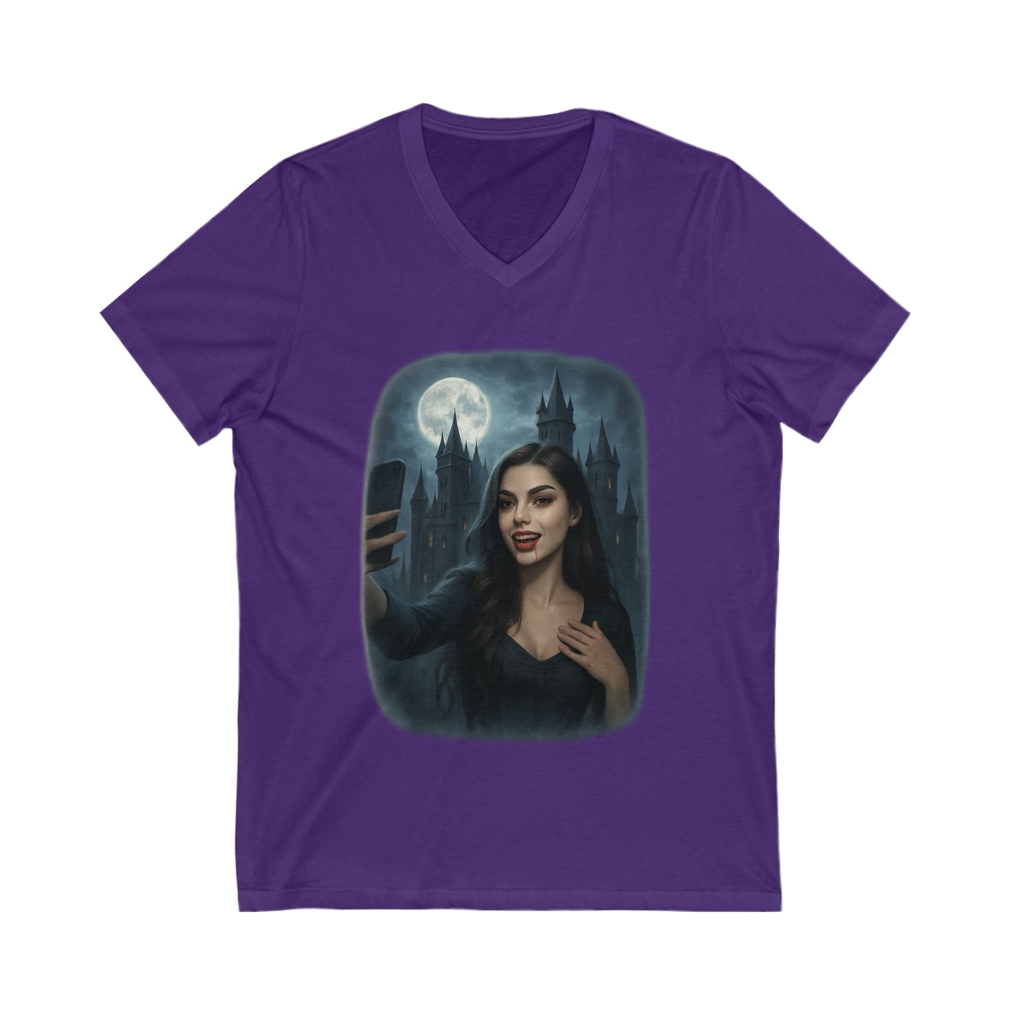 Influencer, Instagram Selfie Vampire, Mystical V-Neck Tee Shirt, Halloween edition