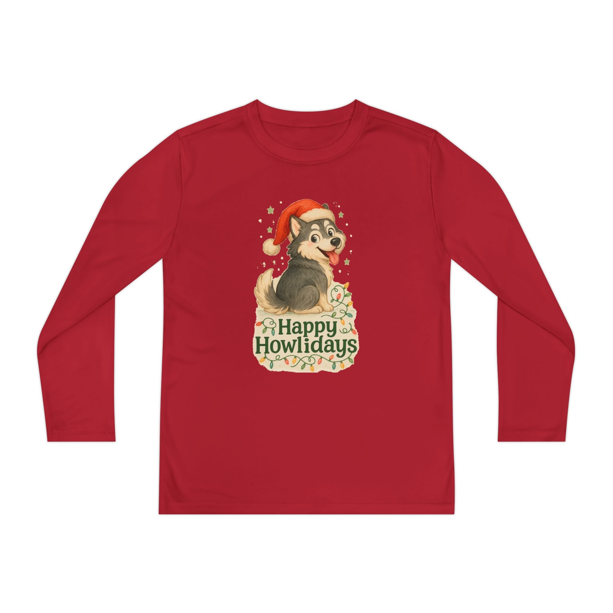 Happy Howlidays Husky Dog Christmas Holiday Kids Long Sleeve Tee