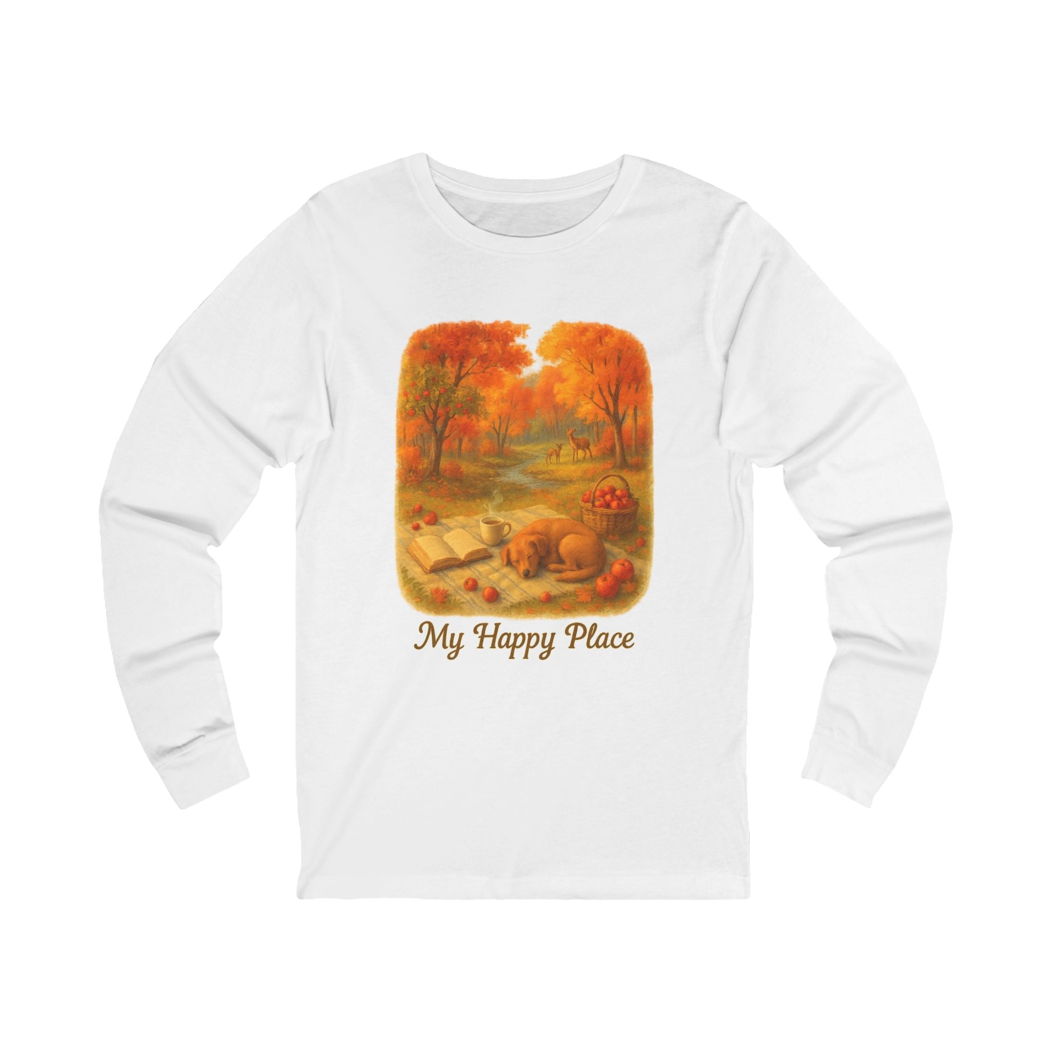 Autumn Vibes Long Sleeve Tee - My Happy Place, Cozy Shirt, Fall Fashion, Seasonal Wear, Relaxation Top, Book Lovers