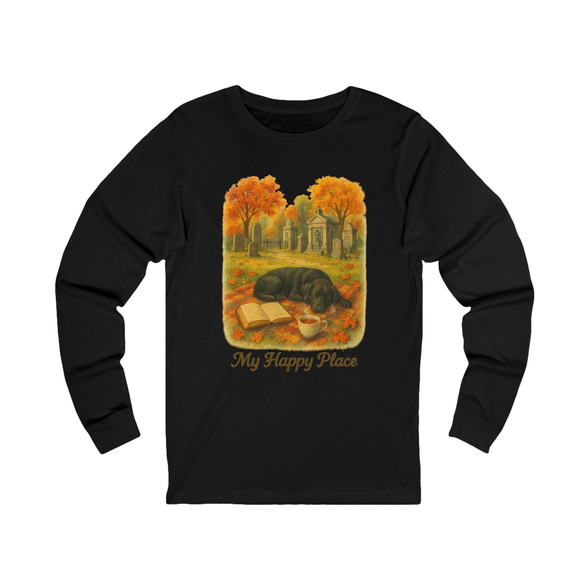 Cozy Autumn Long Sleeve Tee, My Happy Place Shirt, Unisex Tee for Book Lovers, Fall Fashion, Gift for Nature Enthusiasts, Book Lovers