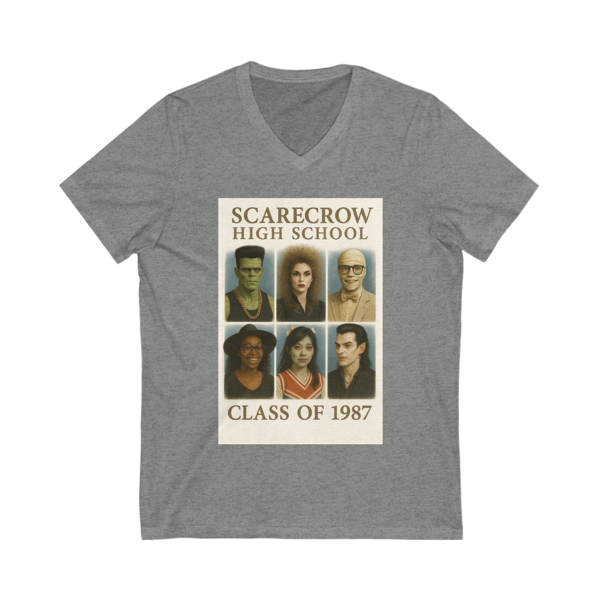 Scarecrow High School Class 1987 Vintage Tee, Unisex V-Neck Shirt for Halloween, Retro Funny T-Shirt