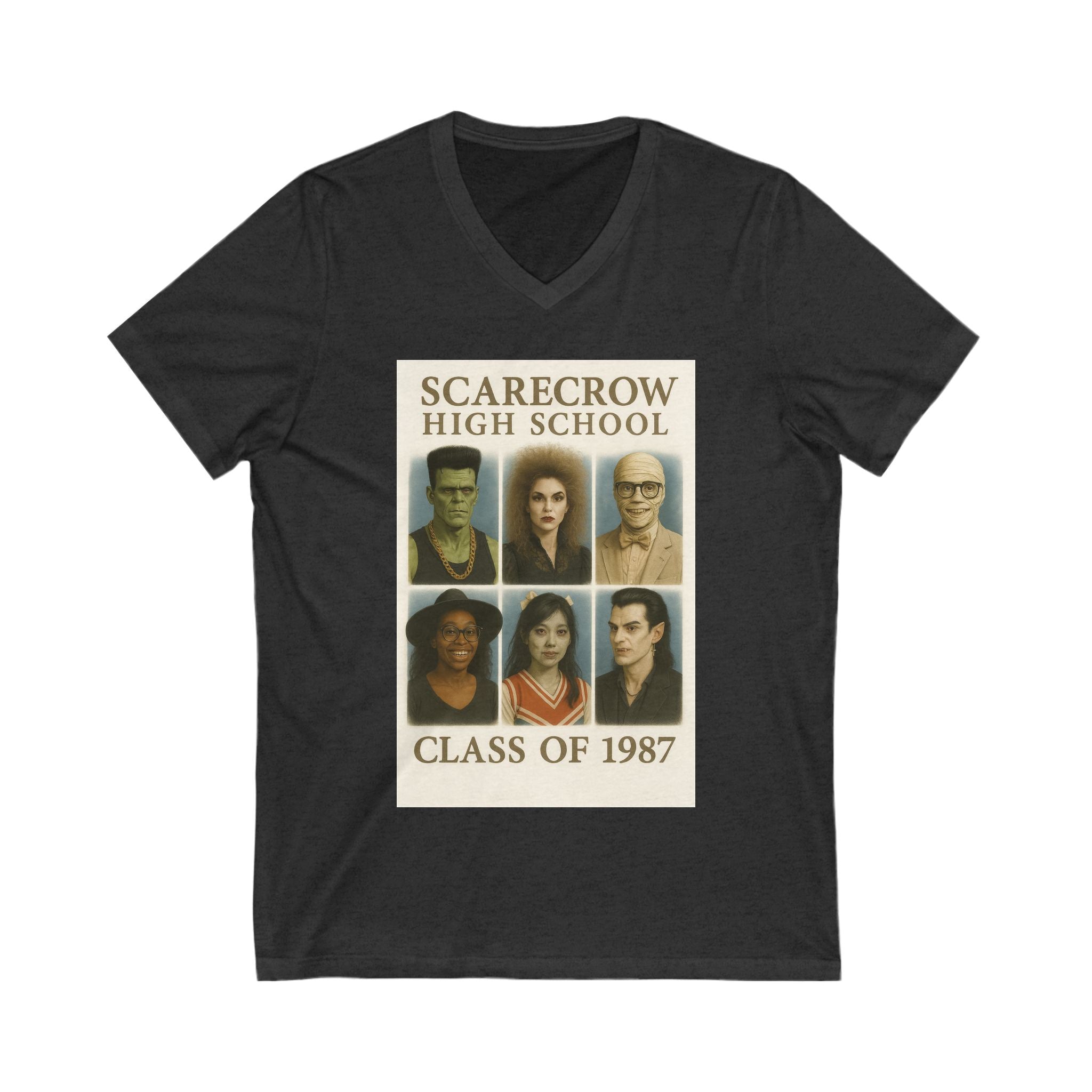 Scarecrow High School Class 1987 Vintage Tee, Unisex V-Neck Shirt for Halloween, Retro Funny T-Shirt