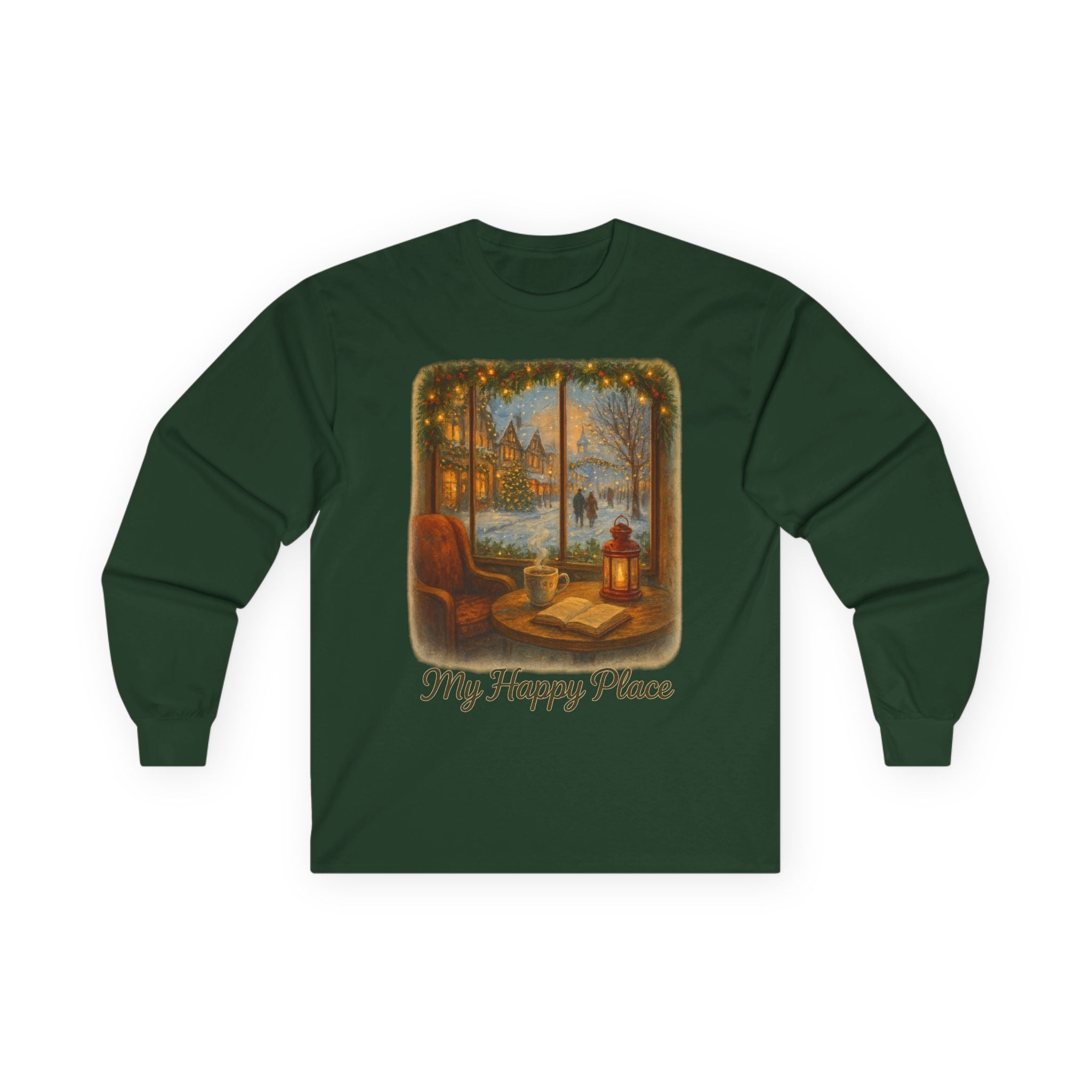 Christmas Coffee Shop - 'My Happy Place' Holiday Village Long Sleeve Tee