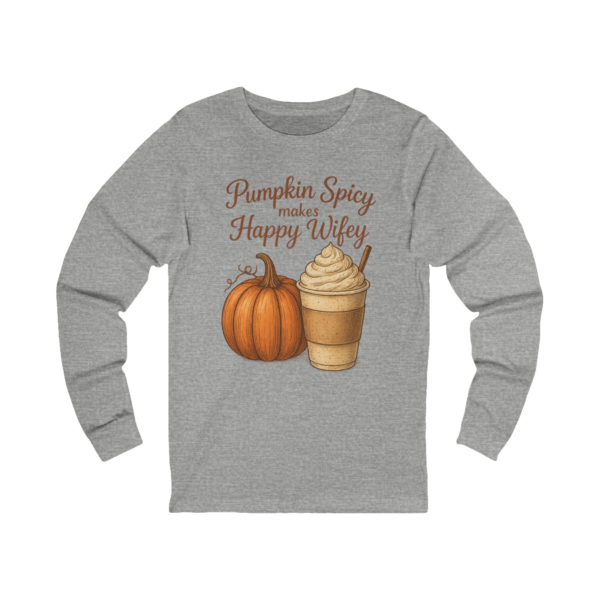 Pumpkin Spice Happy Wifey Long Sleeve Tee, Fall Fashion Shirt, Cozy Autumn Tee, Thanksgiving Gift, Seasonal Apparel