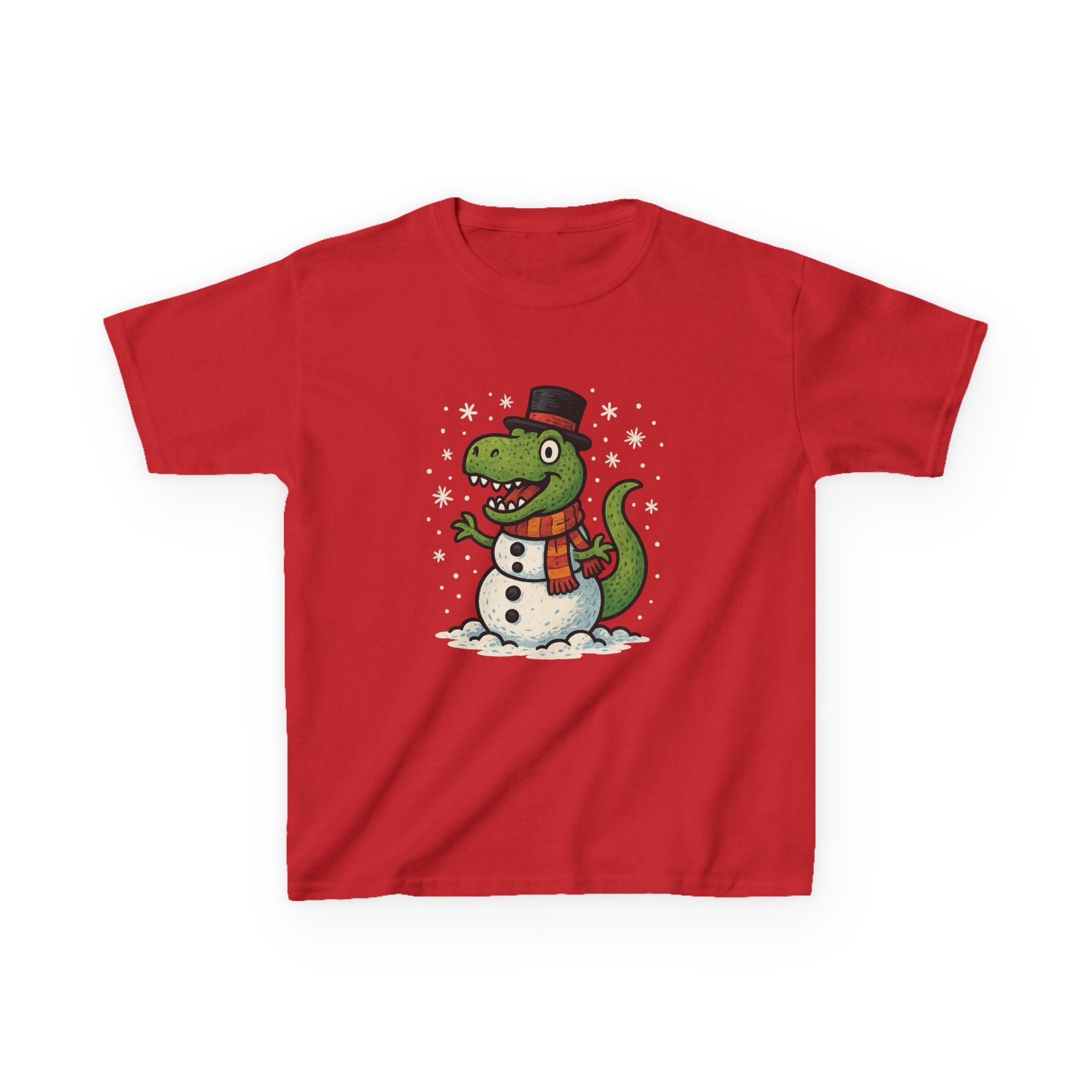 Cute T-Rex Snowman Holiday Tee (Christmas Dino with Scarf & Top Hat) Shirt