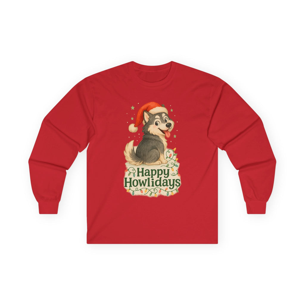 Happy Howlidays Husky Dog Christmas Long Sleeve Tee