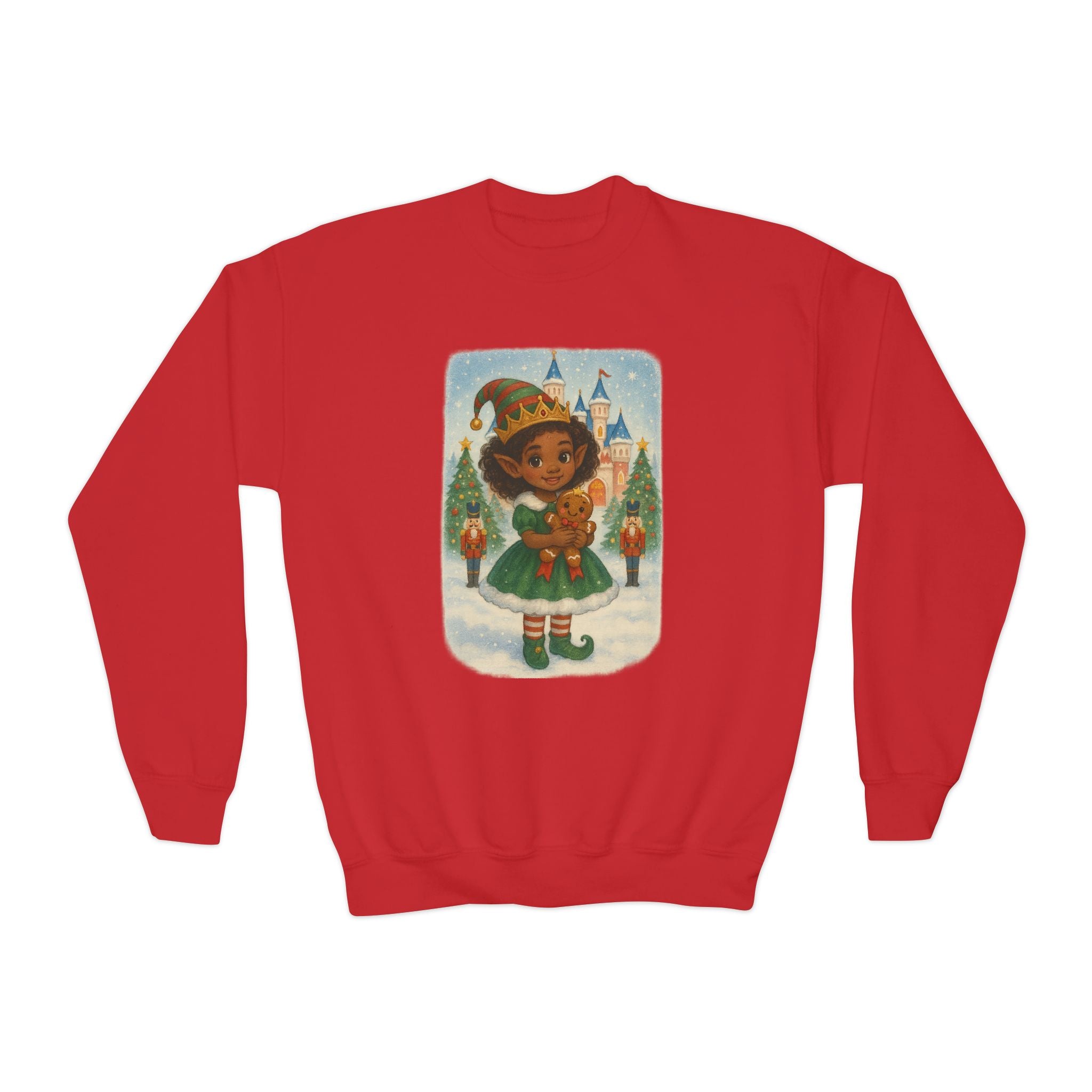 Festive Kids Sweatshirt with Holiday Elf Princess in North Pole
