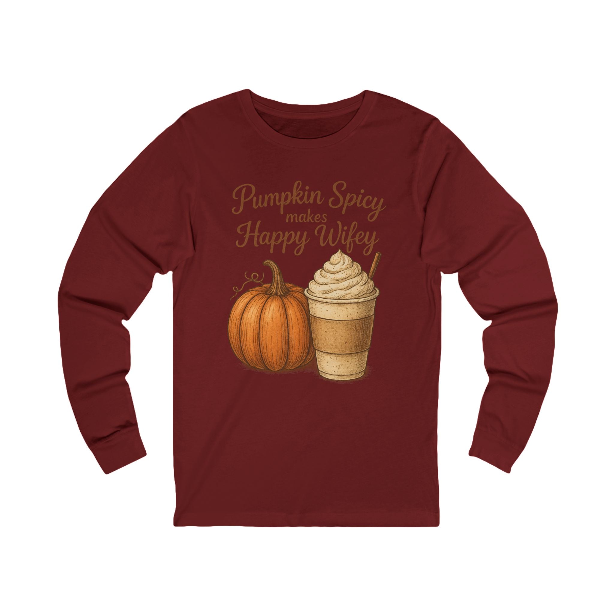 Pumpkin Spice Happy Wifey Long Sleeve Tee, Fall Fashion Shirt, Cozy Autumn Tee, Thanksgiving Gift, Seasonal Apparel