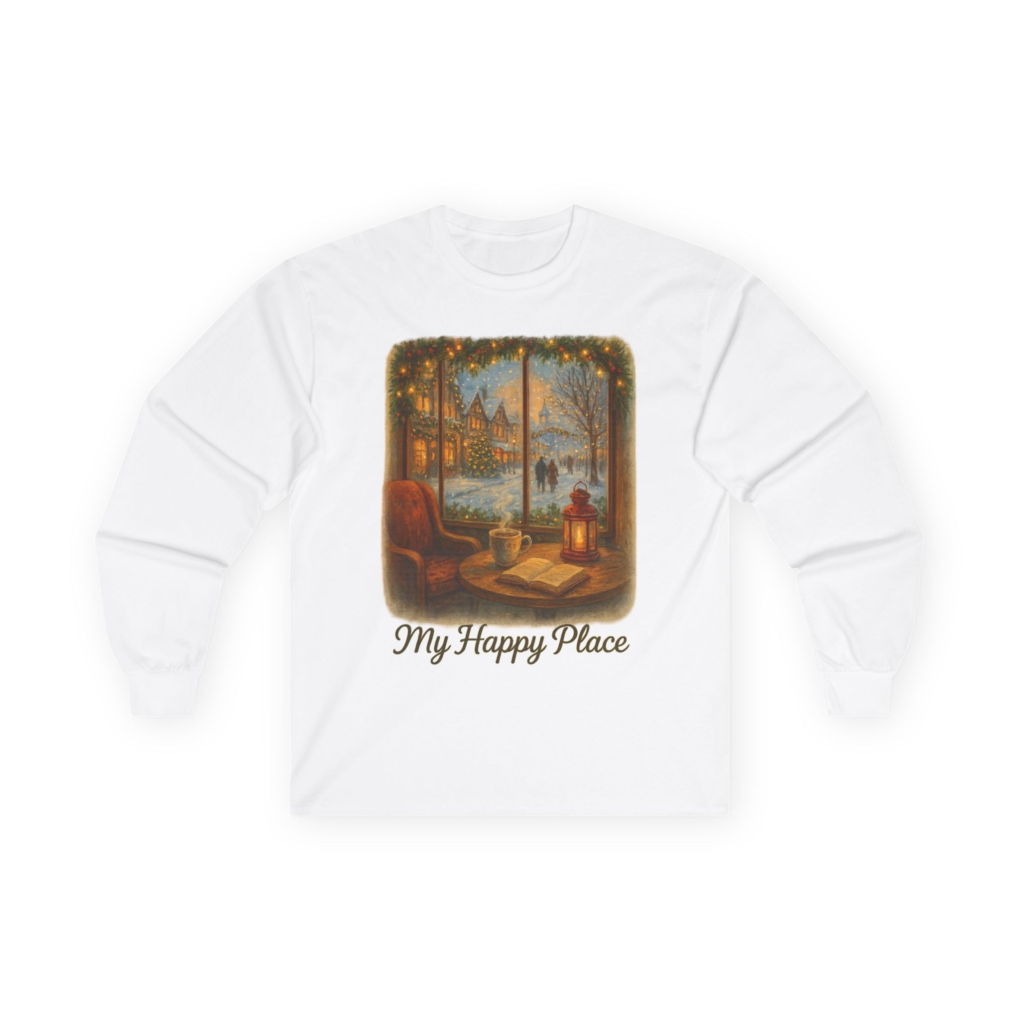 Christmas Coffee Shop - 'My Happy Place' Holiday Village Long Sleeve Tee
