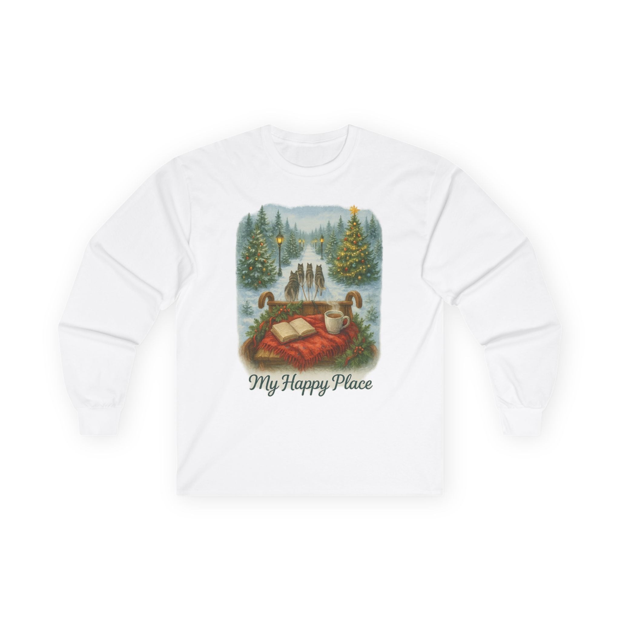 Christmas Tree Farm - 'My Happy Place' Sled Dog Long Sleeve T-Shirt