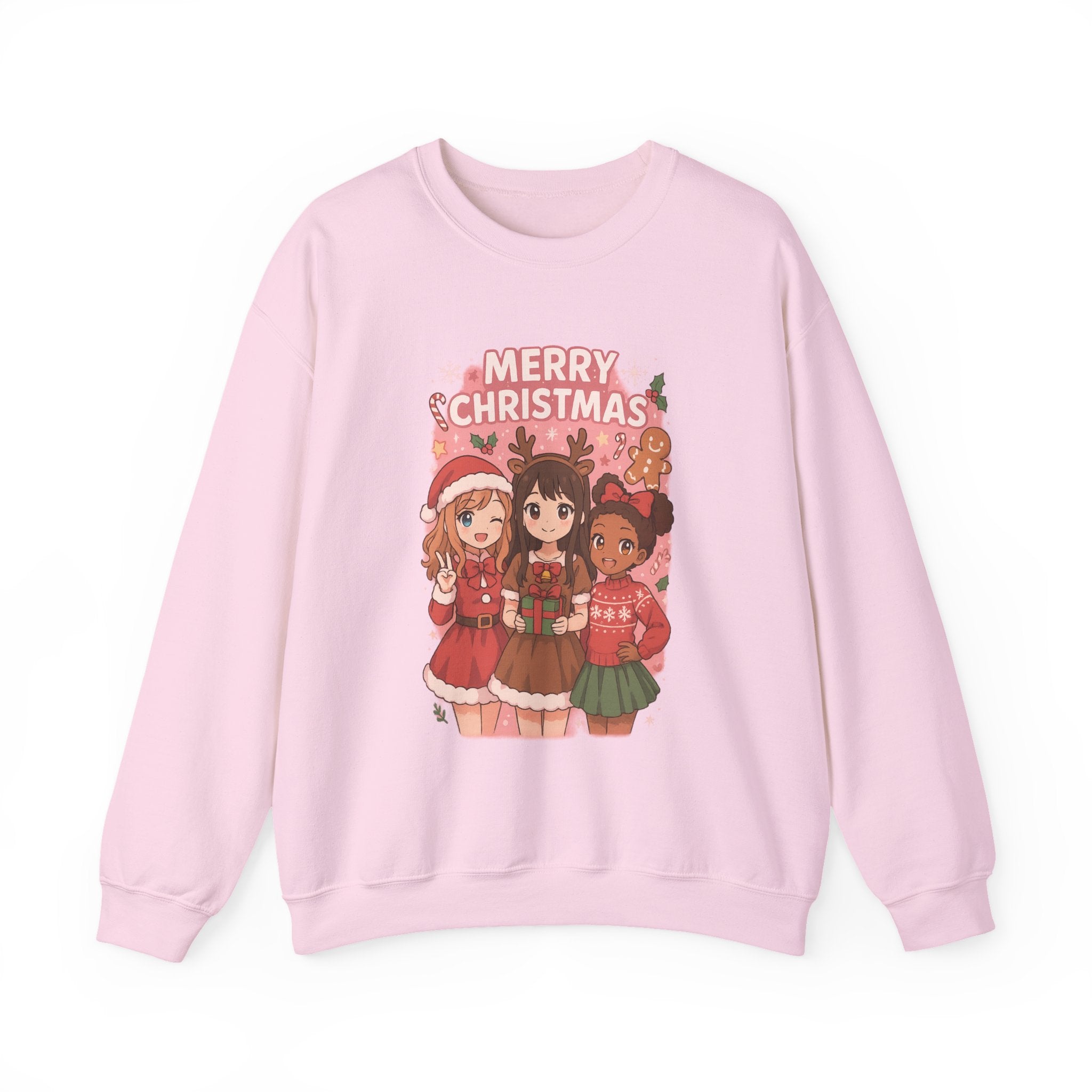 Merry Christmas Pink Anime Girl Cartoon Crewneck Sweatshirt