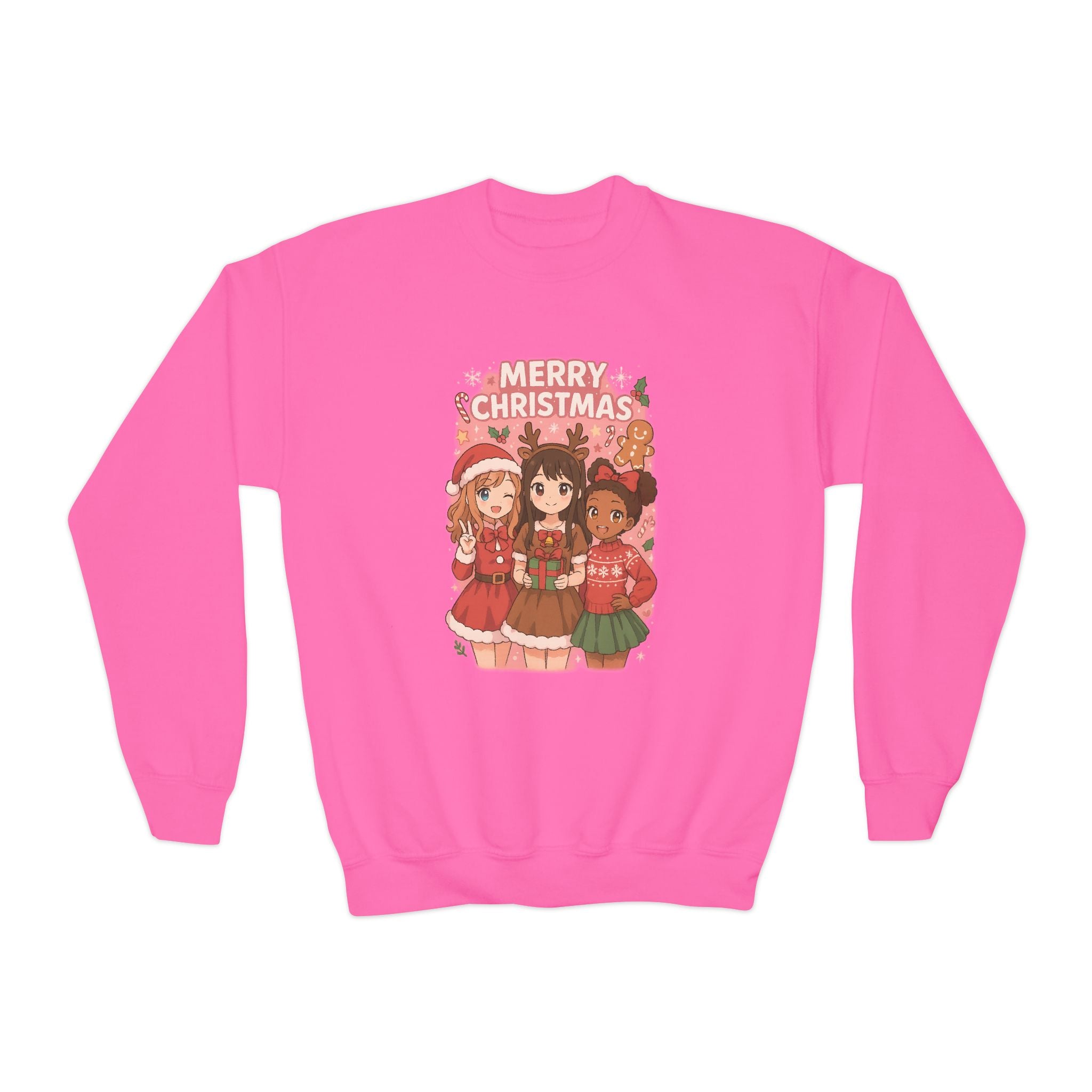 "Merry Christmas" Anime Girls Holiday Pullover Sweatshirt