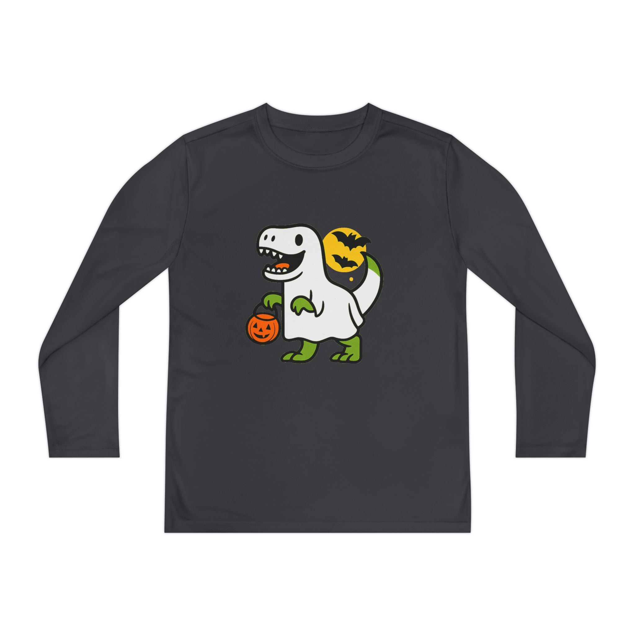 Halloween Dino Kids Long Sleeve Tee, Fun T-Rex Costume Shirt, Youth Autumn Apparel, Halloween Celebration Top, Trick-or-Treat Tee