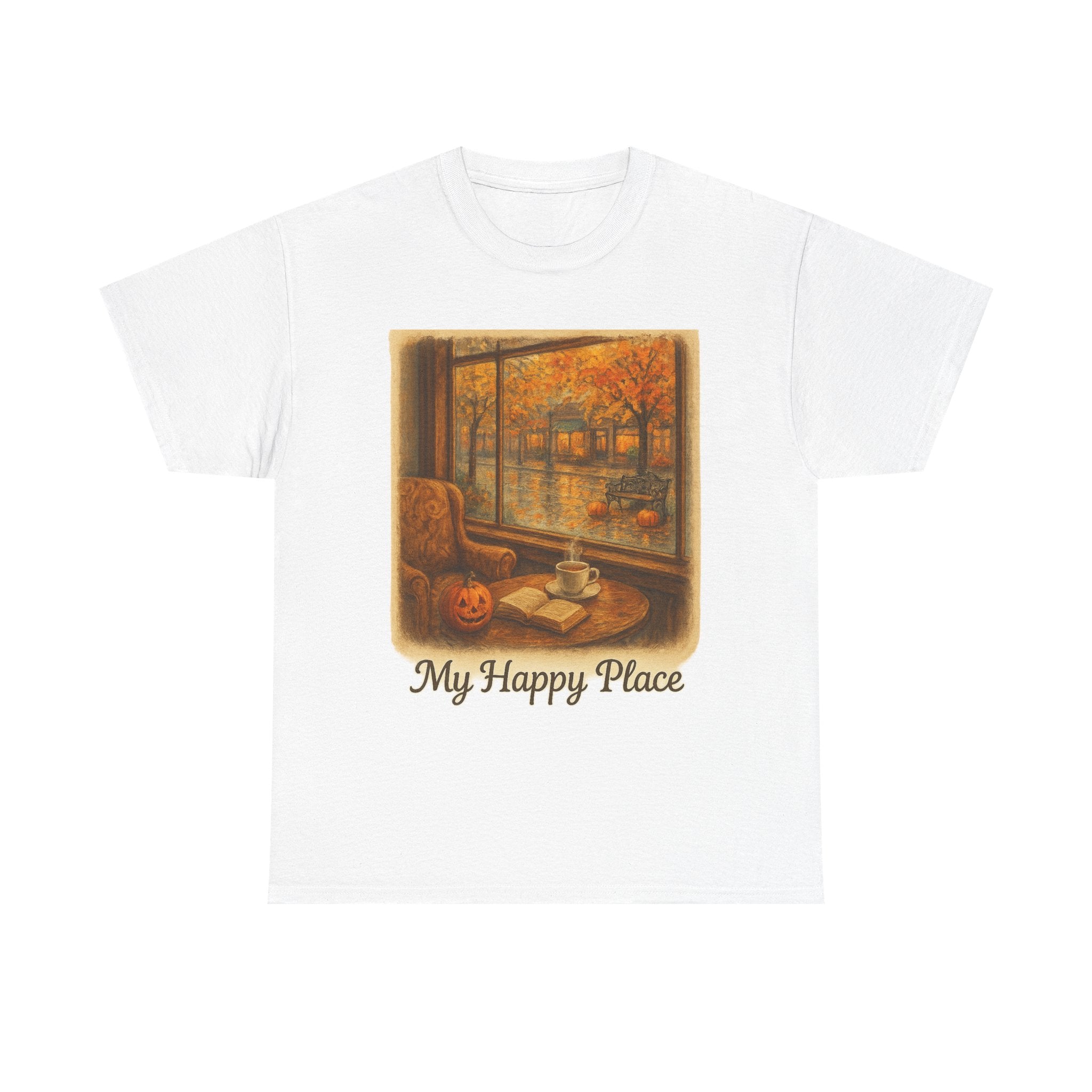 Cozy Autumn Vibes Tee - My Happy Place, Unisex Cotton Tee, Fall Fashion, Gift for Men & Women, Perfect for Halloween, Book Lovers