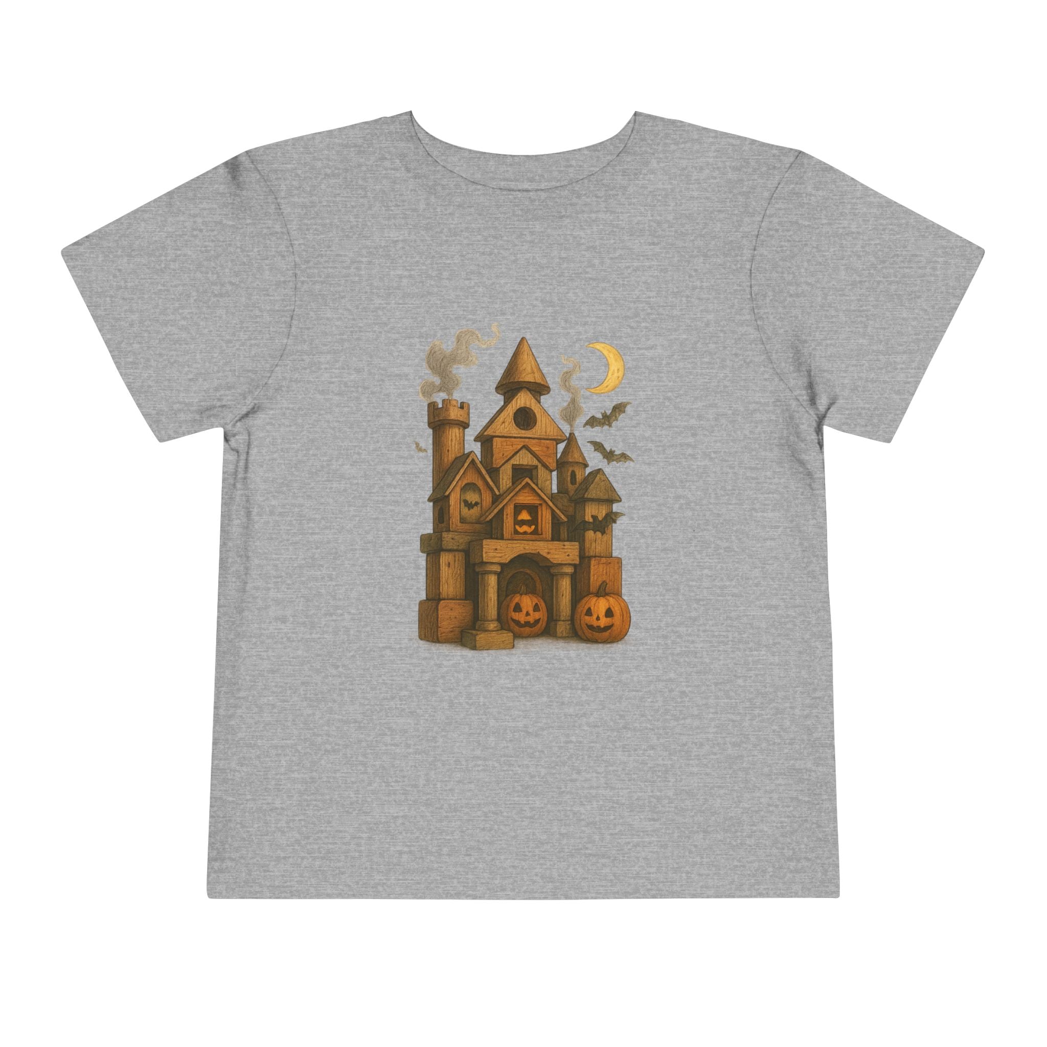 Halloween Toddler Tee Shirt, Spooky Wood Blocks Castle, Fun Fall T-Shirt
