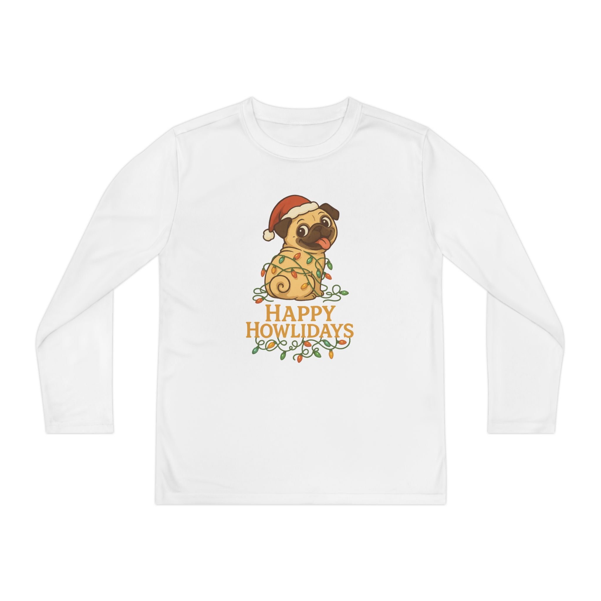 Happy Howlidays Pug Dog Christmas Holiday Kids Long Sleeve T-Shirt