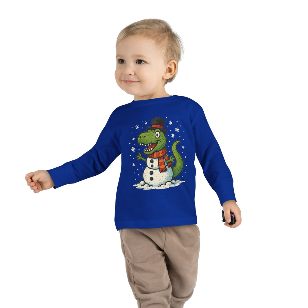 Toddler Long Sleeve Tee  Cute T-Rex Dinosaur Snowman Holiday Shirt