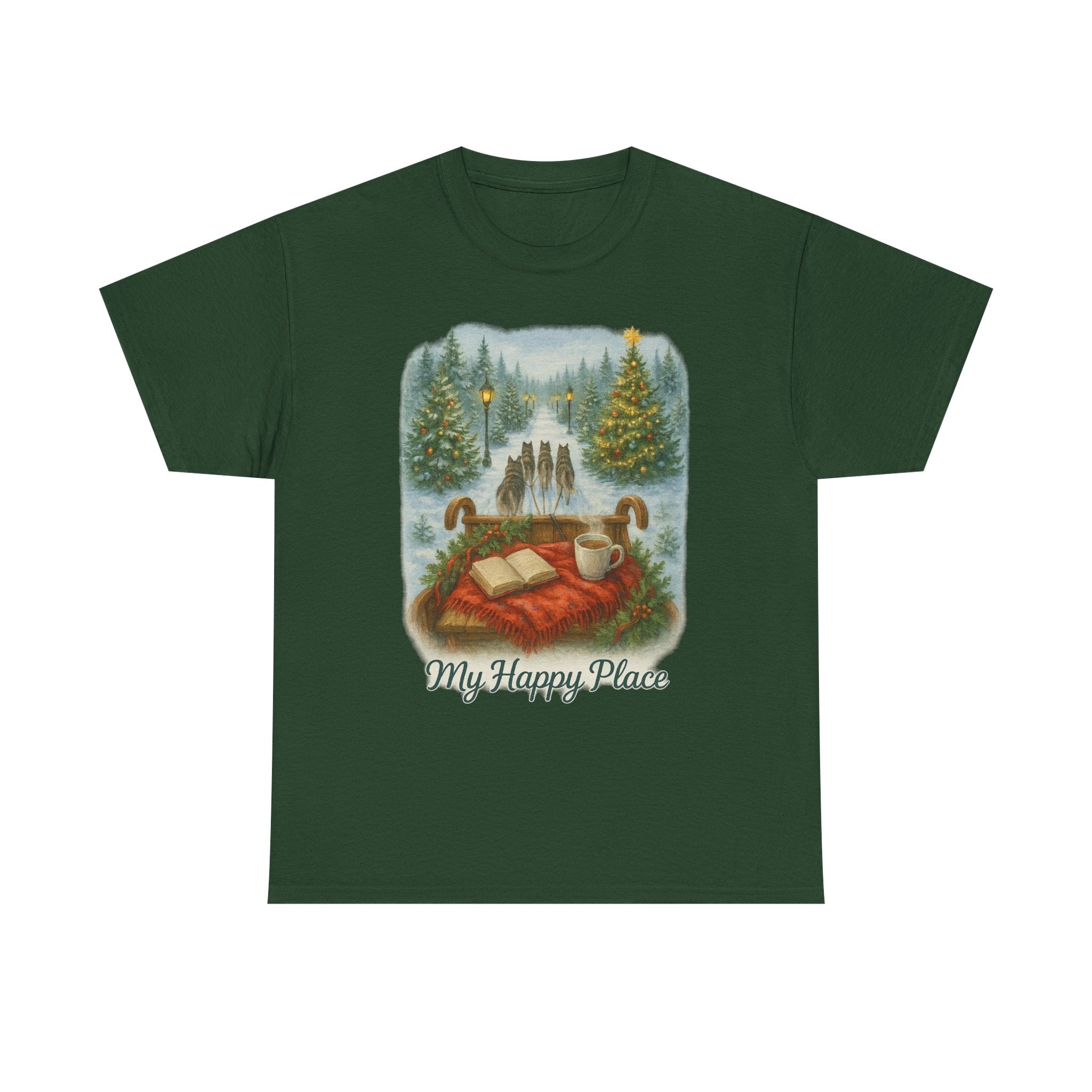 Christmas Tree Farm - 'My Happy Place' Sled Dog T-Shirt