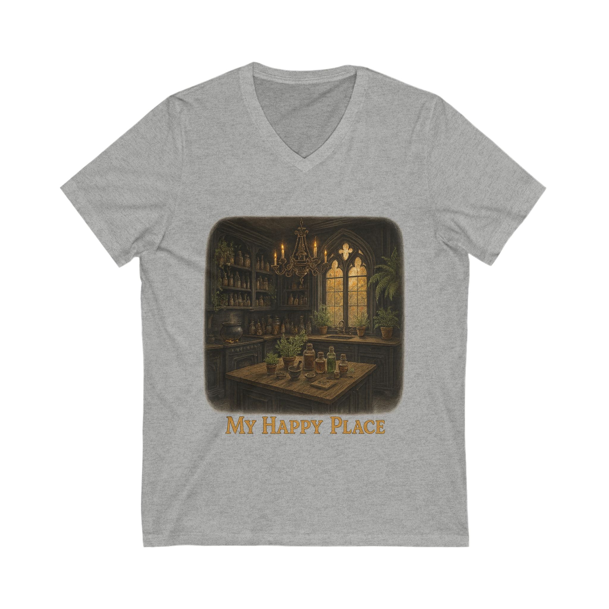 Cozy V-Neck Tee for Happy Place Lovers, Relaxed Casual Wear, Gift for Friends, Birthday Gift, Home Vibes, Book Lovers