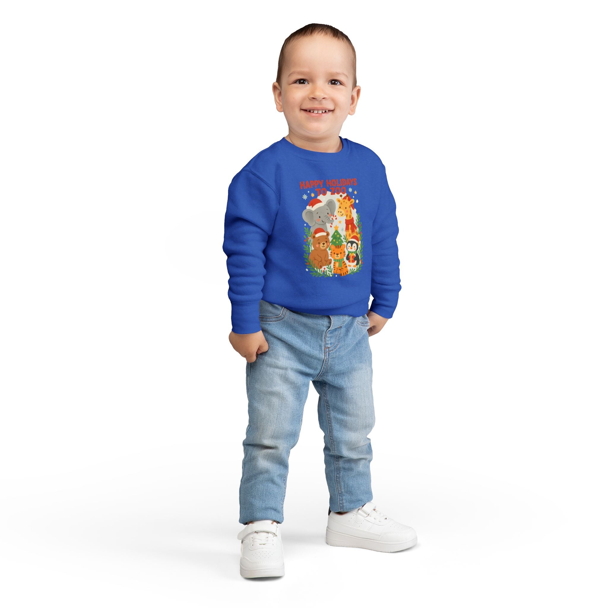 Toddler Sweatshirt - "Happy Holidays to Zoo" Cute Christmas Animal Crewneck