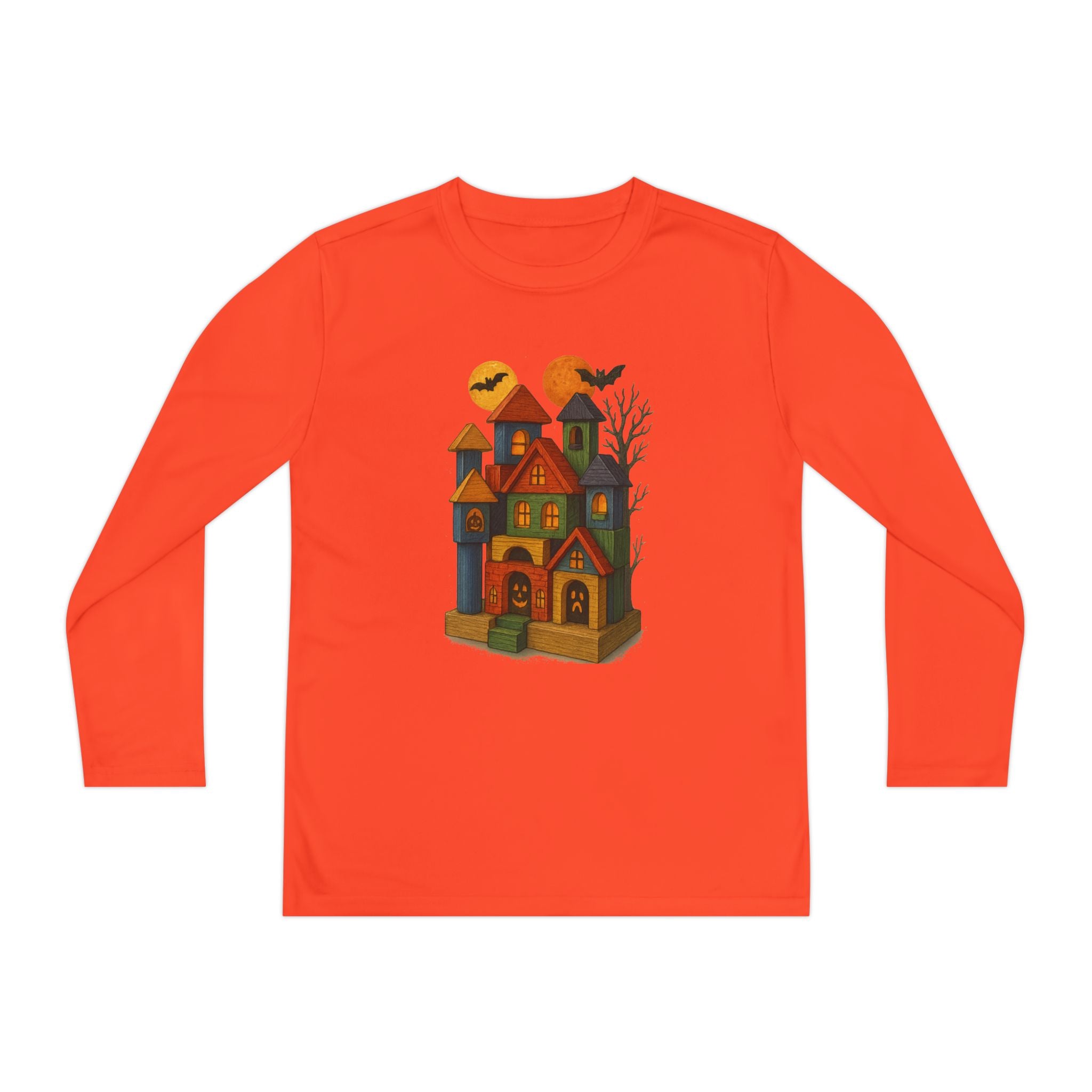 Spooky Wood Blocks Castle Long Sleeve Tee, Youth Shirt, Halloween, Fall Wardrobe Essential, Kids Graphic Tee