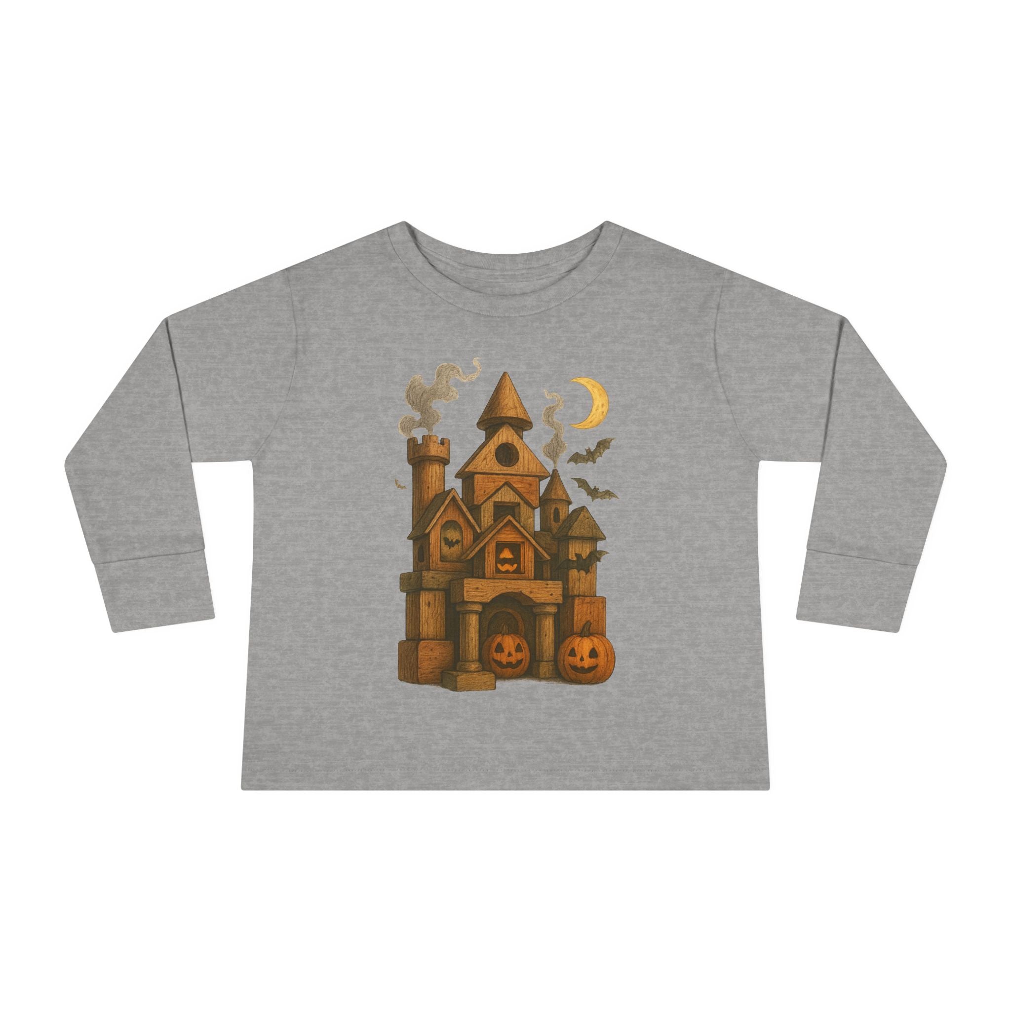 Spooky Wood Blocks Castle, Halloween Toddler Long Sleeve Tee Shirt