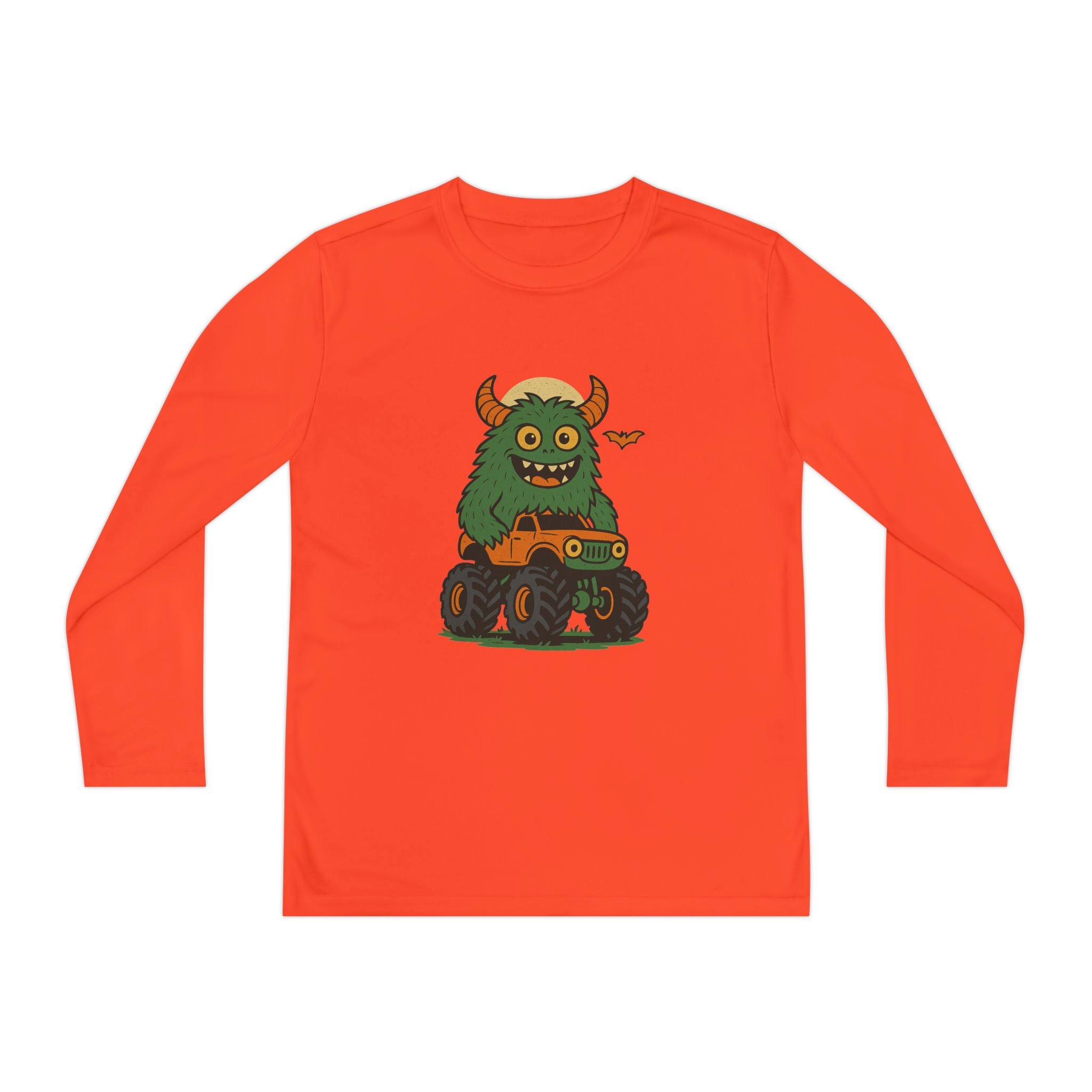 Youth Long Sleeve Monster Truck Tee, Fun Kids Shirt, Perfect for Birthdays, Playtime, and Halloween