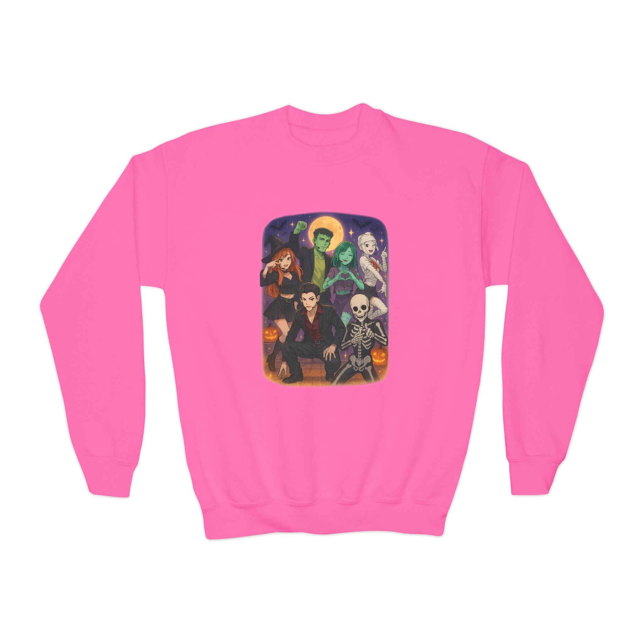 K Pop, Anime, Spooky Character Youth Sweatshirt - Halloween Gift, Crewneck Pullover, Cozy Fall Apparel, Unisex Design, Halloween Party Wear