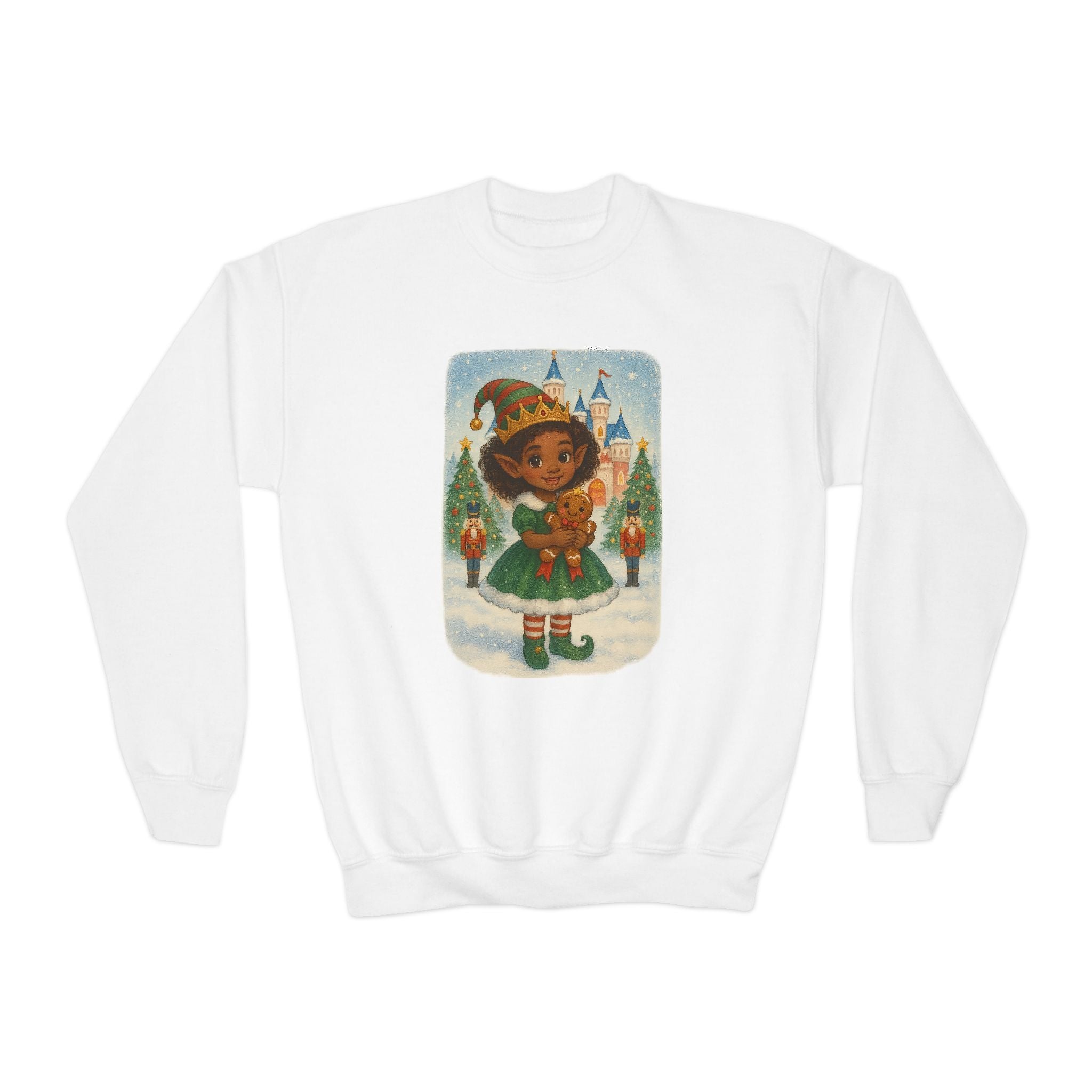 Festive Kids Sweatshirt with Holiday Elf Princess in North Pole
