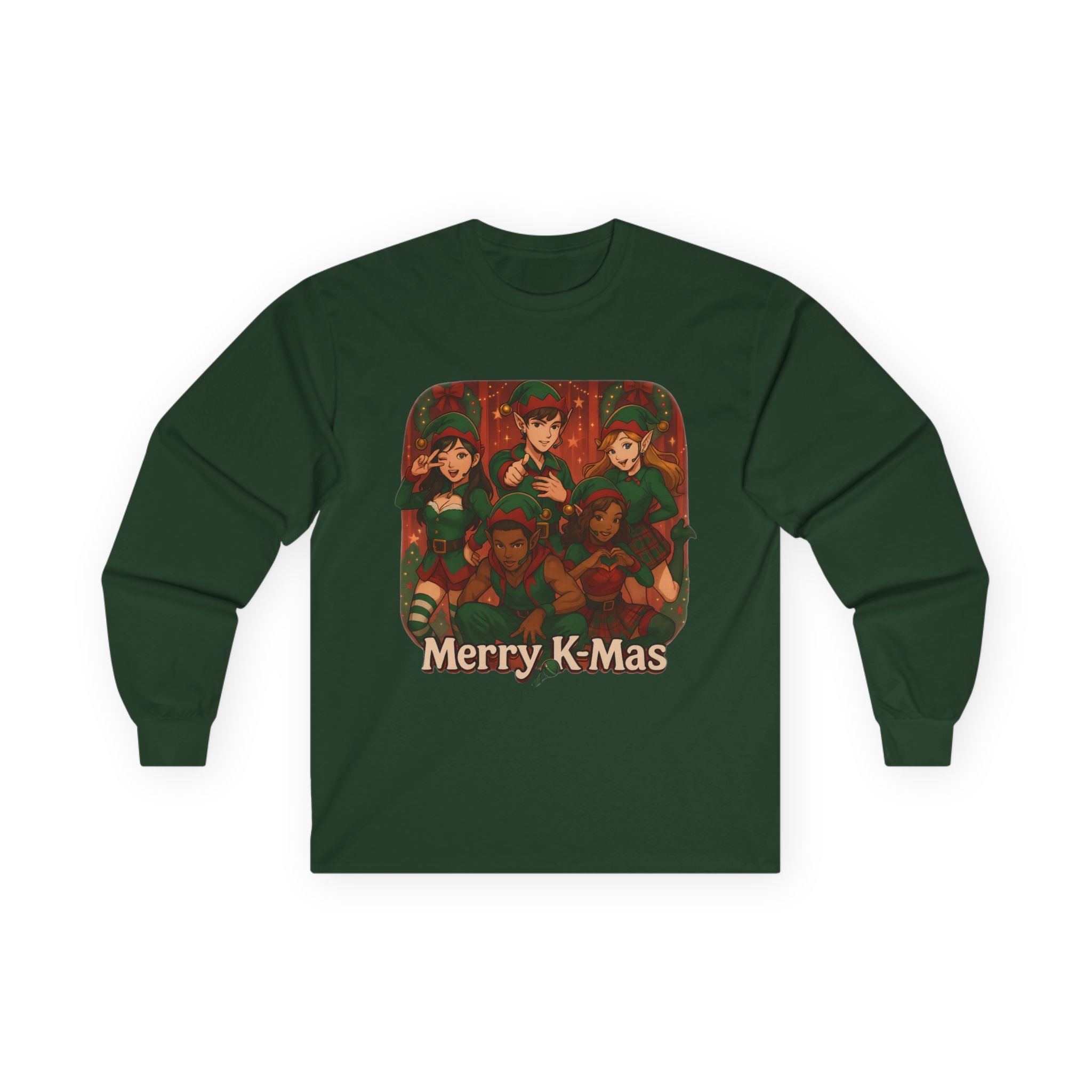 Christmas K Pop Anime Crew Long Sleeve Tee — "Merry K-Mas" Holiday Shirt