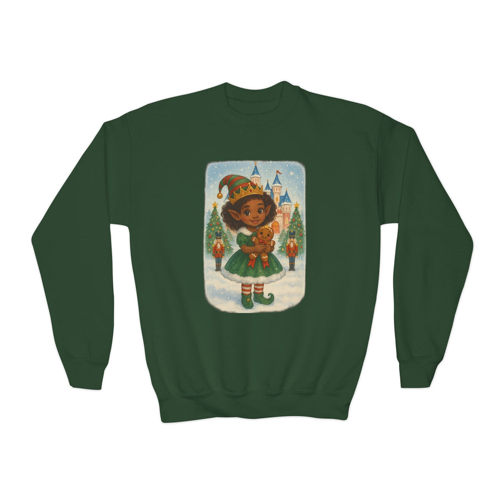 Festive Kids Sweatshirt with Holiday Elf Princess in North Pole