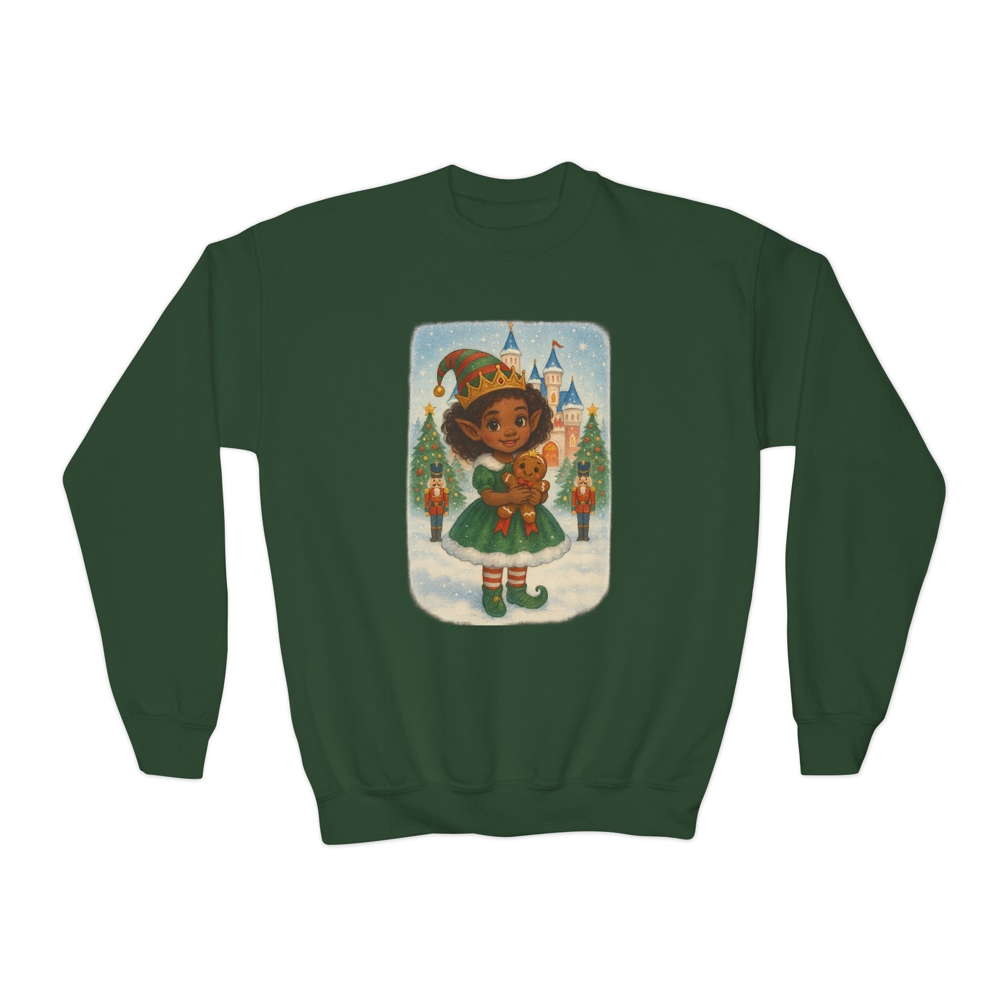 Festive Kids Sweatshirt with Holiday Elf Princess in North Pole